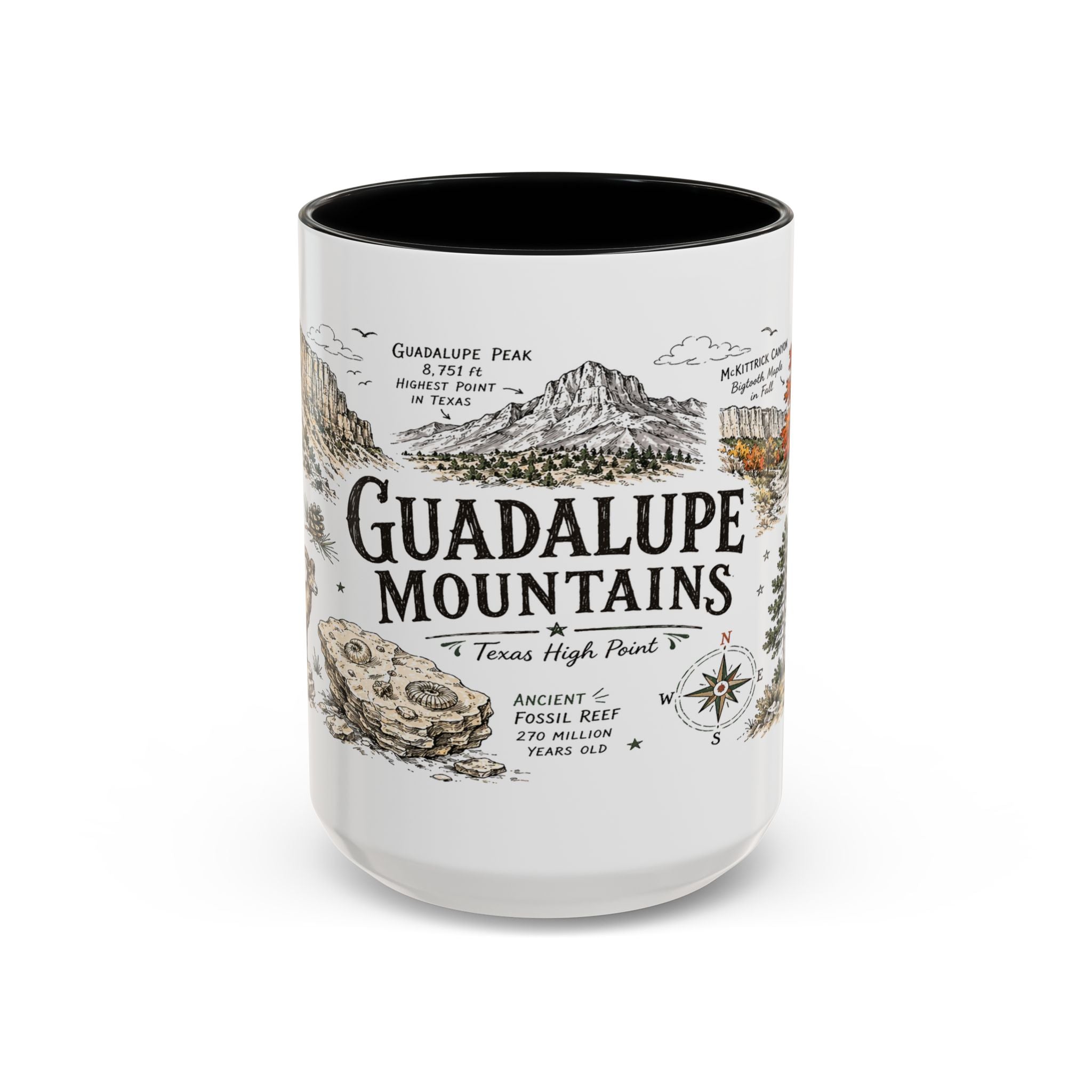 Guadalupe Mountains National Park Coffee Mug | Texas Desert Peaks Hiking Gift | Accent Color Ceramic 11oz 15oz