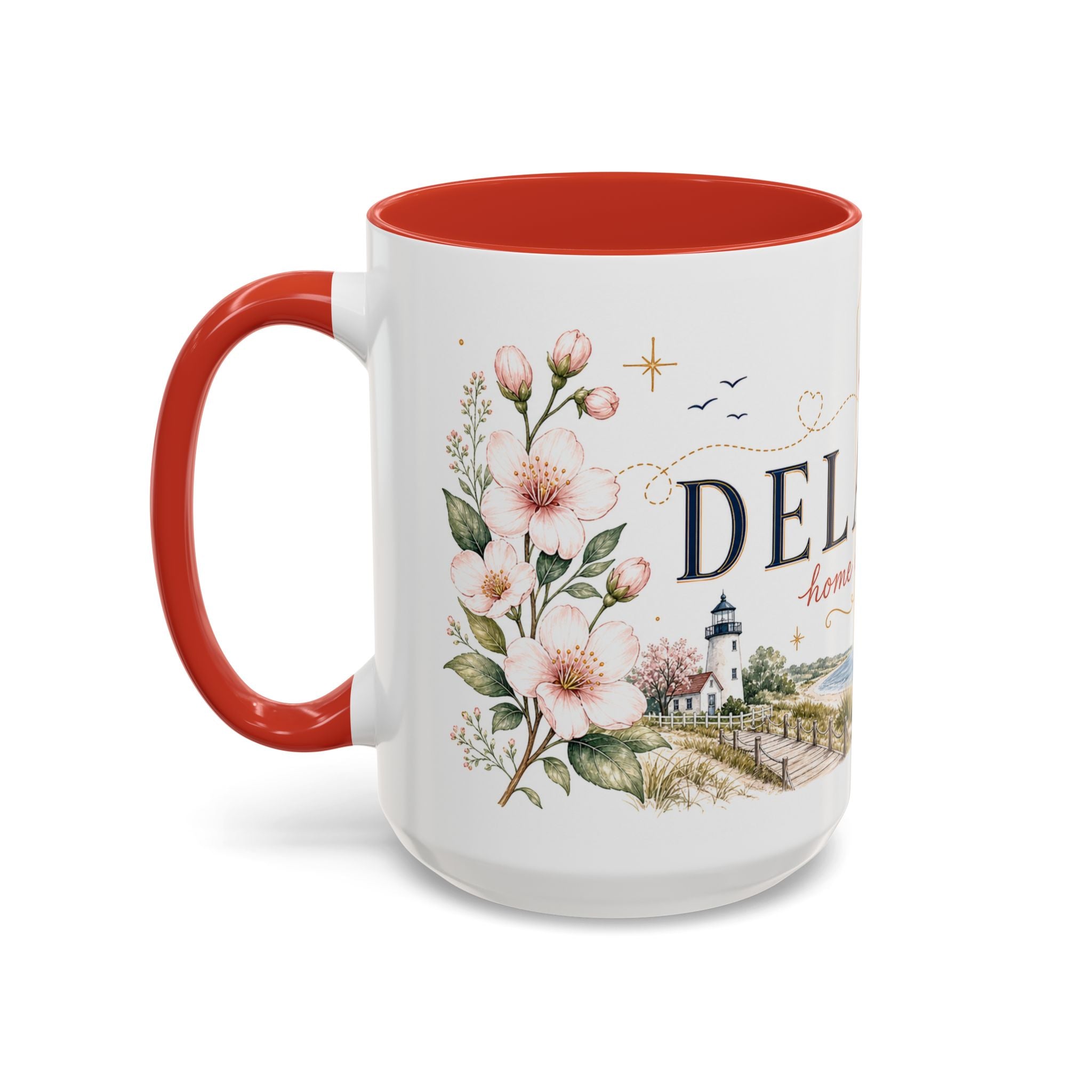 Delaware State Map Mug | Botanical Beach Accent Coffee Cup (11oz/15oz)
