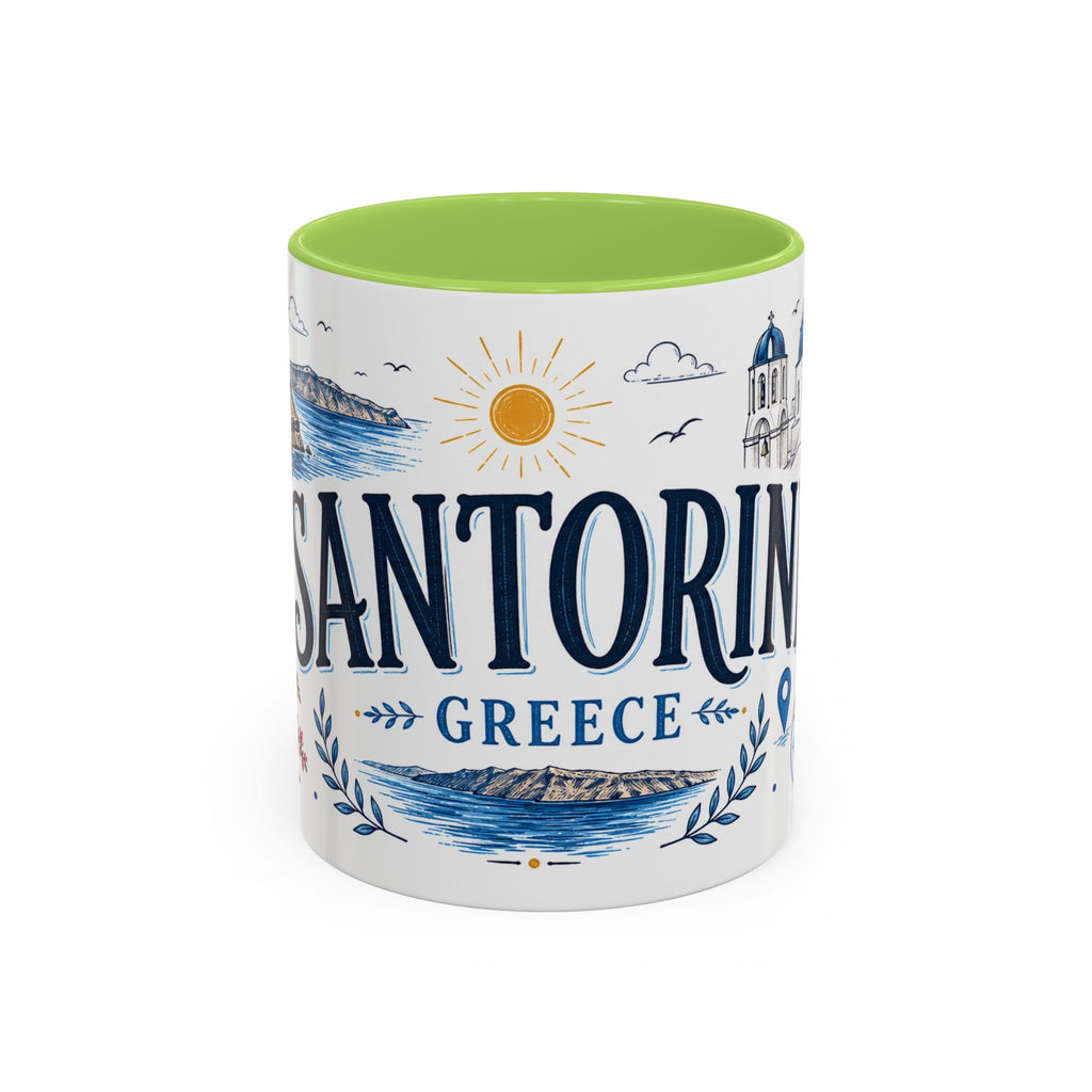 Santorini Coffee Mug | Travel Destination Souvenir Gift | Accent Color Ceramic 11oz 15oz