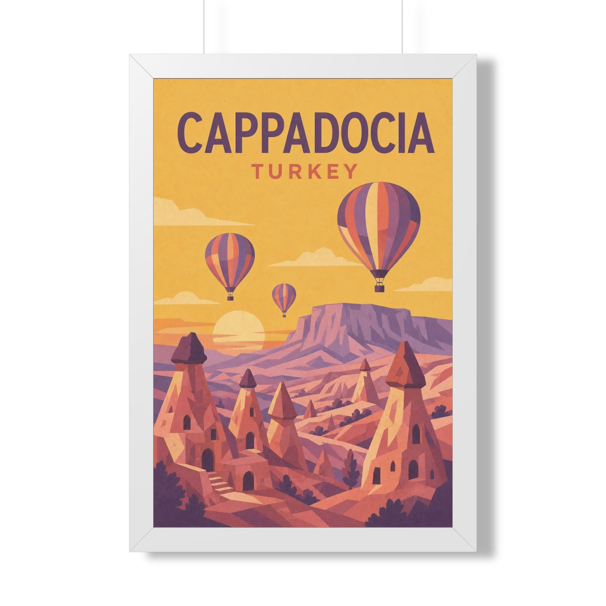 Cappadocia Turkey Framed Poster | Vintage Travel Wall Art | Black Walnut White Frame | 16x24 20x30