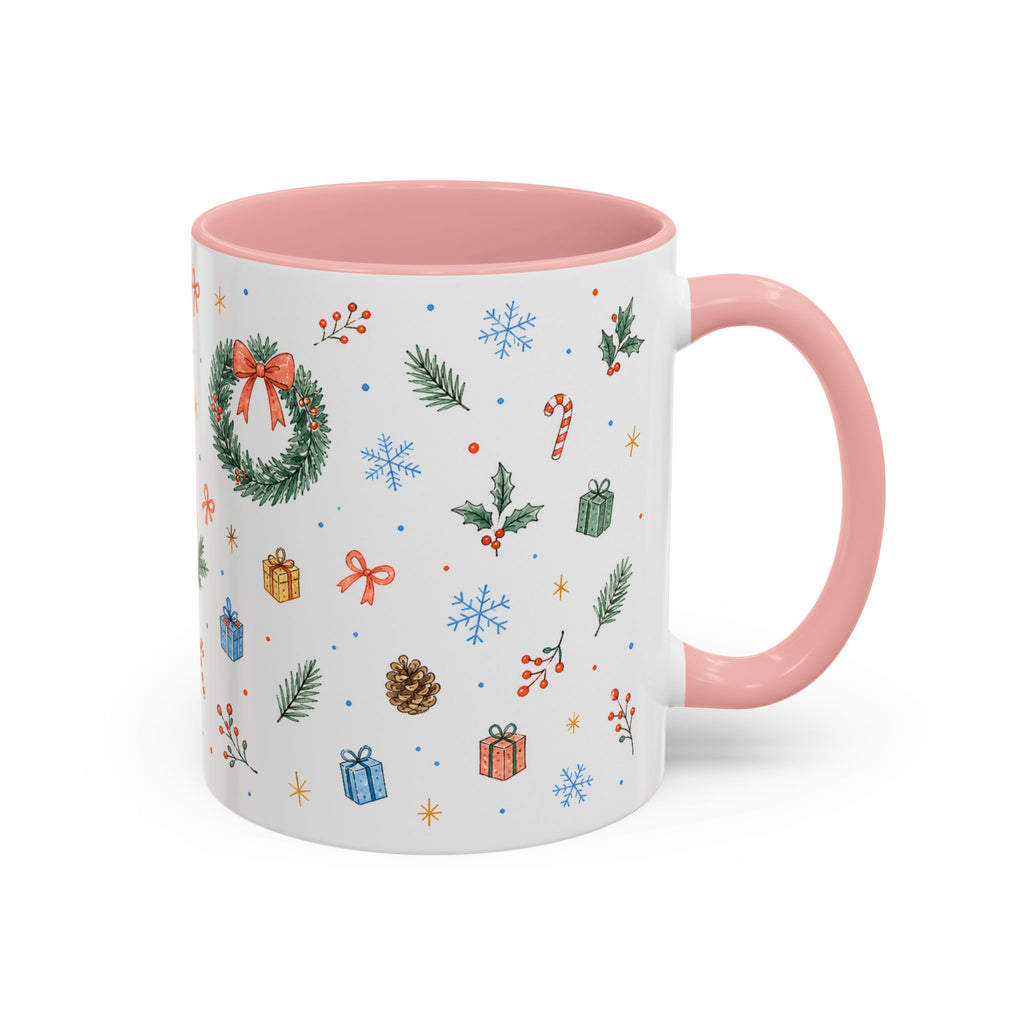 Christmas Candle Mug | Holly Wreath Watercolor Holiday Gift | Accent Cup 11oz 15oz