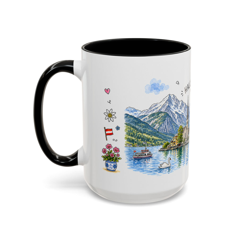 Hallstatt Illustrated Travel Mug | Austria Souvenir Accent Coffee Mug | 11oz 15oz Ceramic Cup