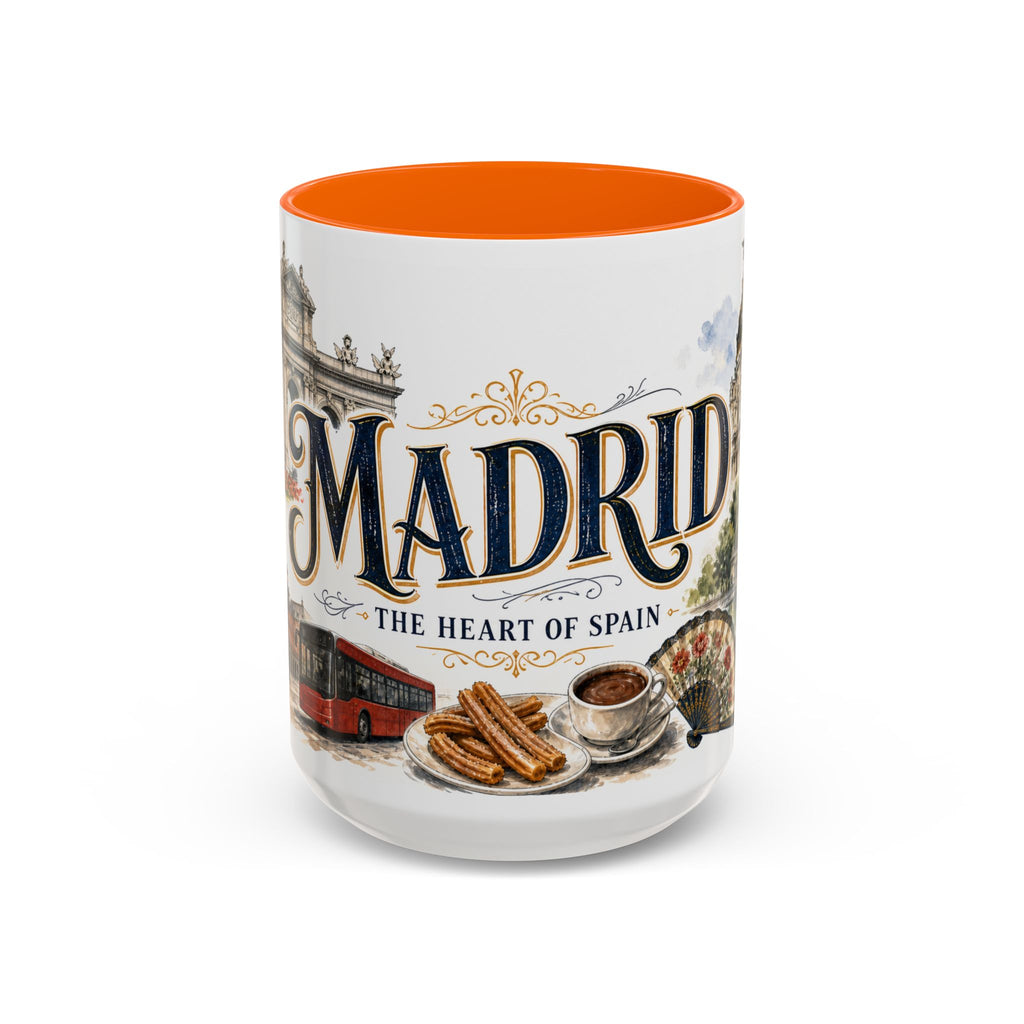 Madrid Coffee Mug | Spain Travel Souvenir | Vintage Illustrated City Gift | 11 oz 15 oz Accent Mug