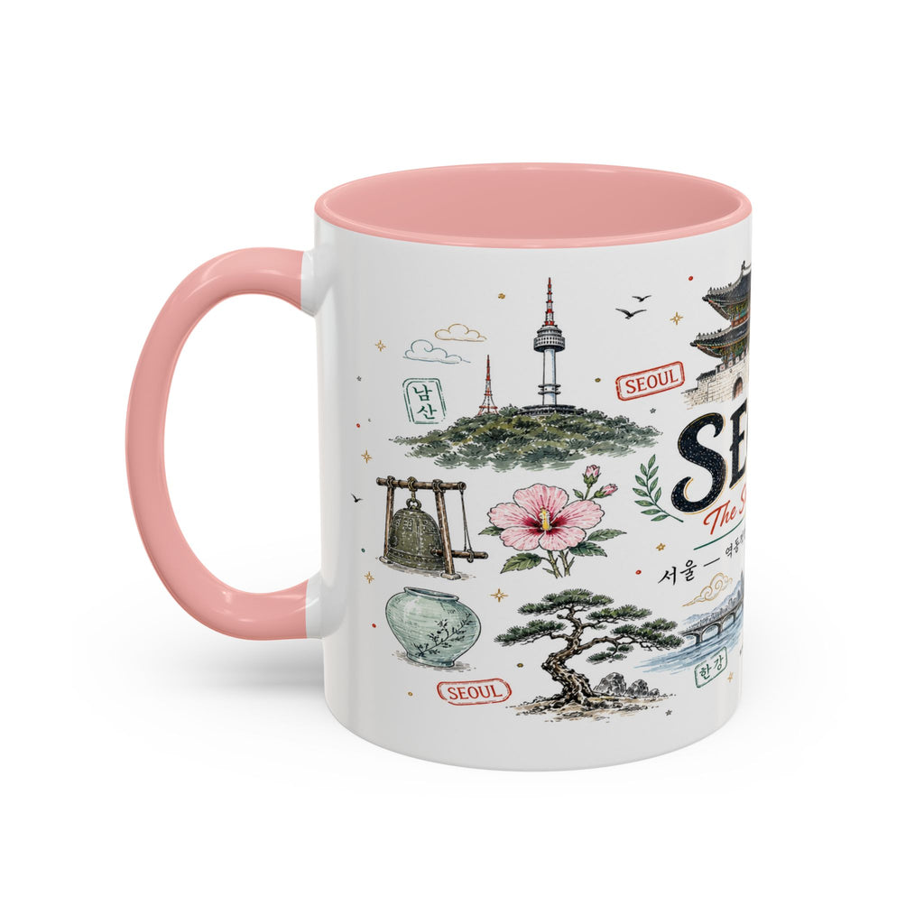 Seoul Coffee Mug | Korea Souvenir Travel Gift | Accent Color Ceramic 11oz 15oz
