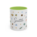 Seattle Christmas Mug | Watercolor Travel Souvenir | Holiday Gift | Accent Ceramic Coffee Cup 11oz 15oz