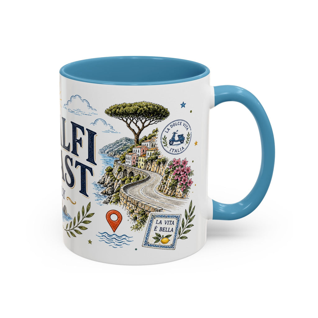 Amalfi Coast Coffee Mug | Travel Destination Souvenir Gift | Accent Color Ceramic 11oz 15oz