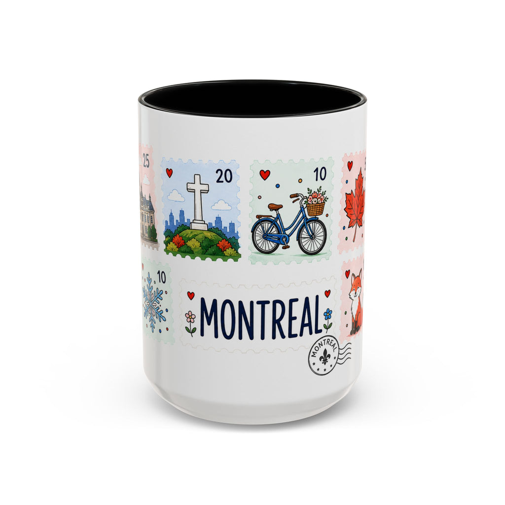 Montreal Coffee Mug | Postage Stamp Collage Mug | Travel Souvenir Accent Cup 11oz 15oz