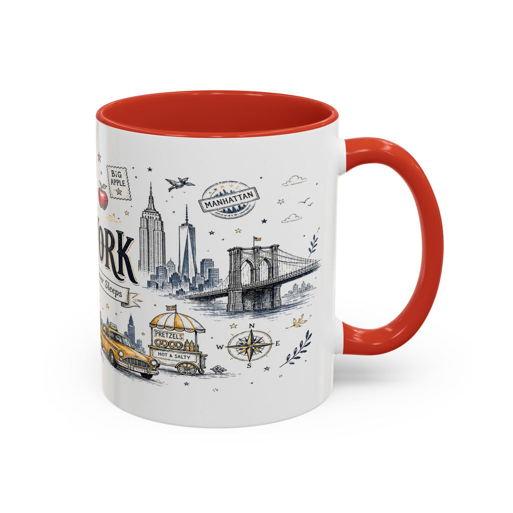 New York City Coffee Mug | New York Souvenir Travel Gift | Accent Color Ceramic 11oz 15oz