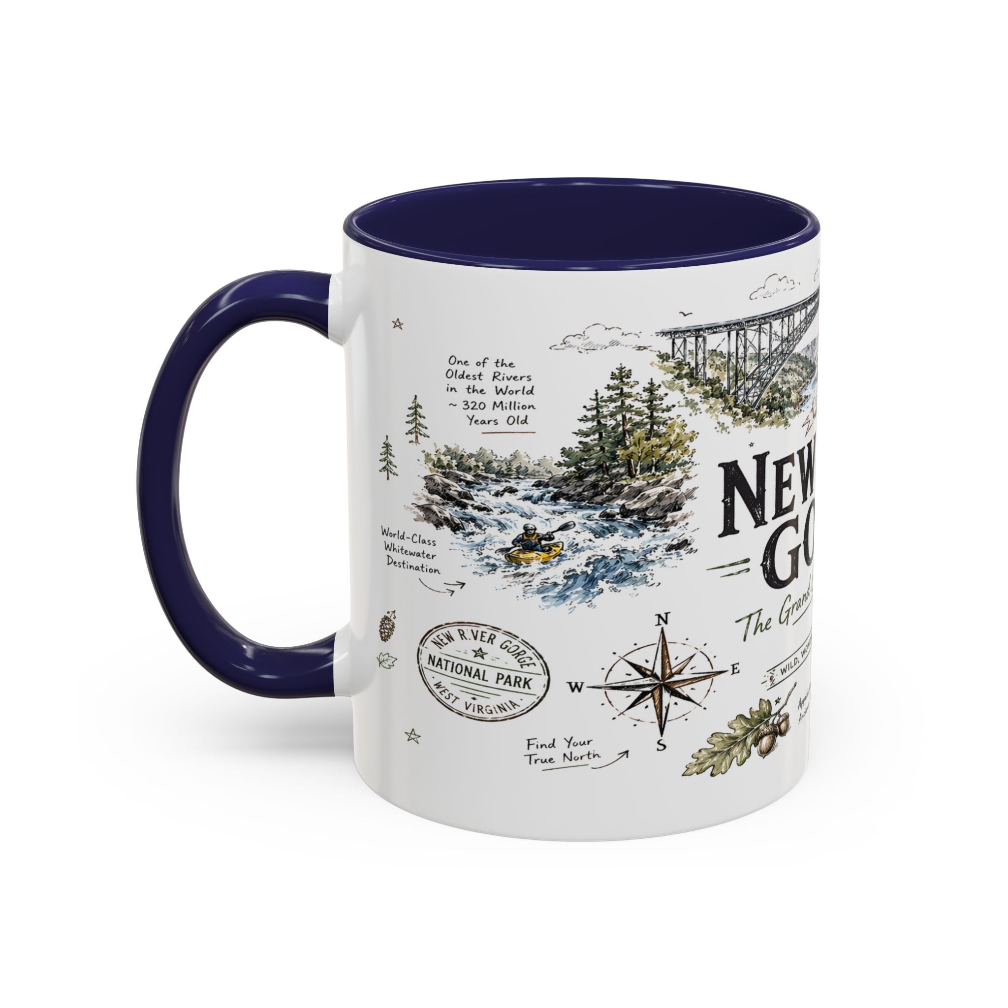 New River Gorge National Park Coffee Mug | West Virginia River Canyon Climbing Gift | Accent Color Ceramic 11oz 15oz