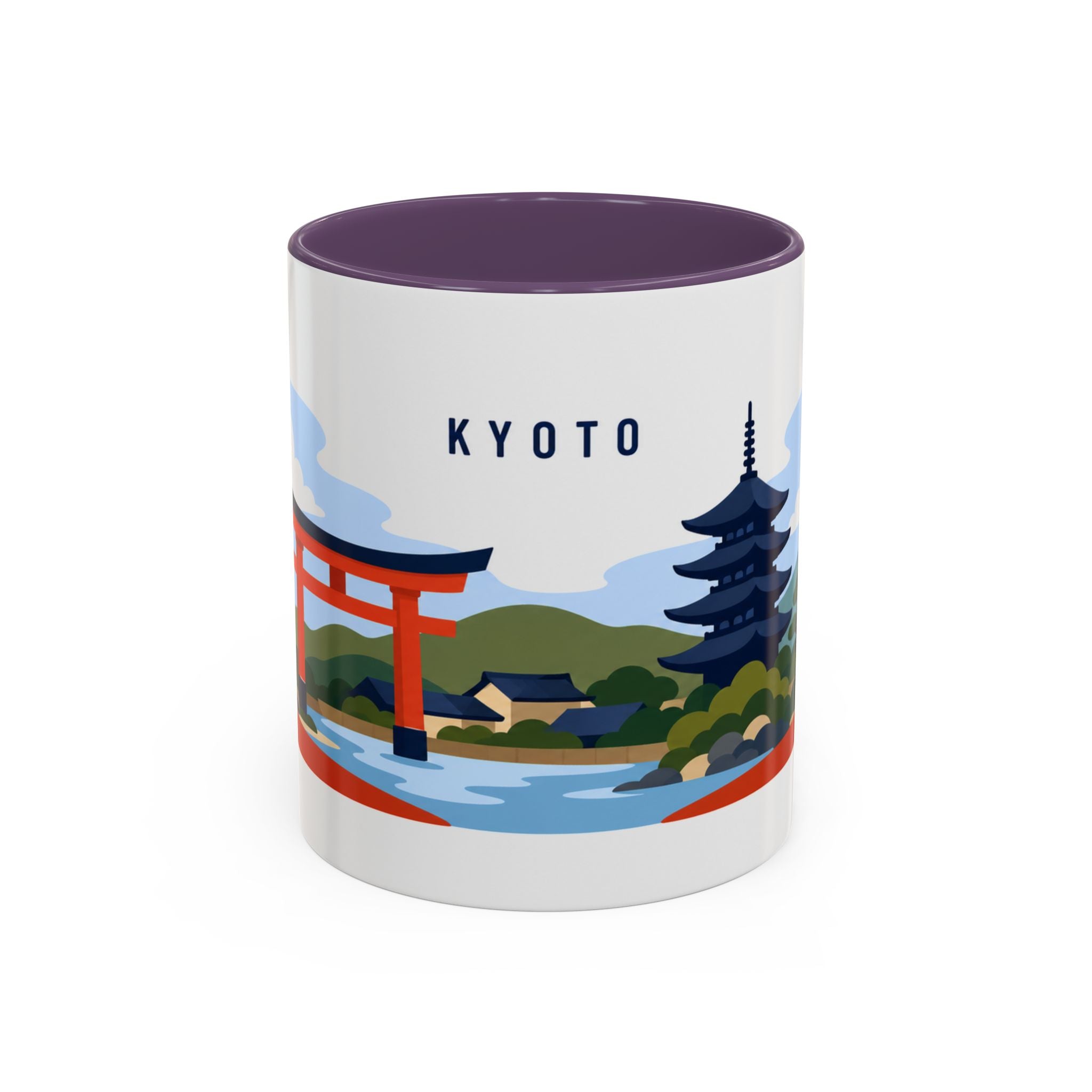 Kyoto Coffee Mug | Travel Destination Souvenir Gift | Accent Color Ceramic 11oz 15oz