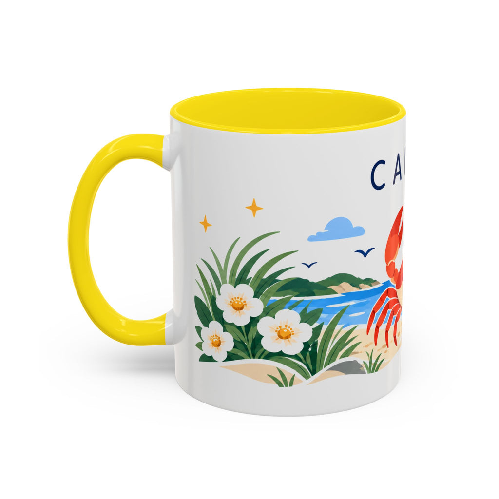 Cancer Zodiac Coffee Mug | Crab and Coastal Design | Astrology Birthday Gift | 11 oz 15 oz Ceramic Accent Mug