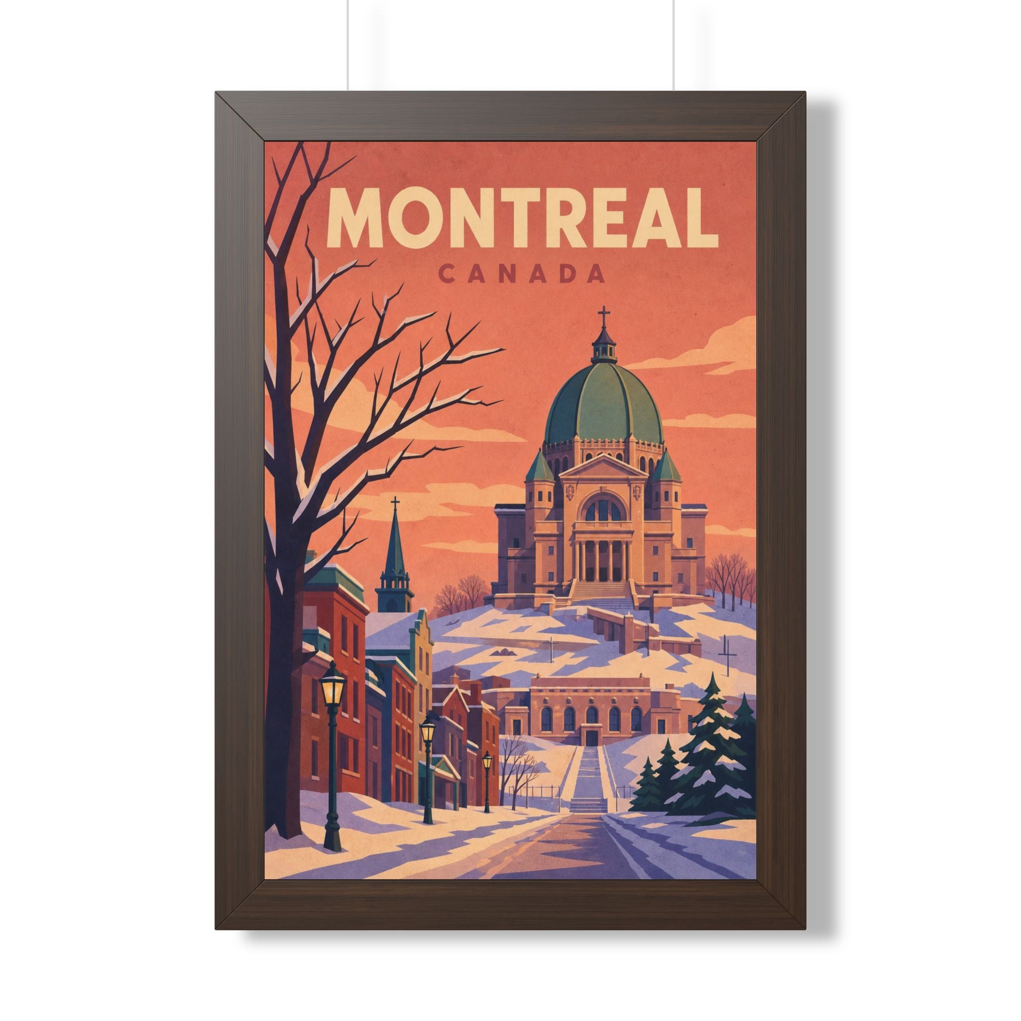 Montréal Canada Framed Poster | Vintage Travel Wall Art | Black Walnut White Frame | 16x24 20x30