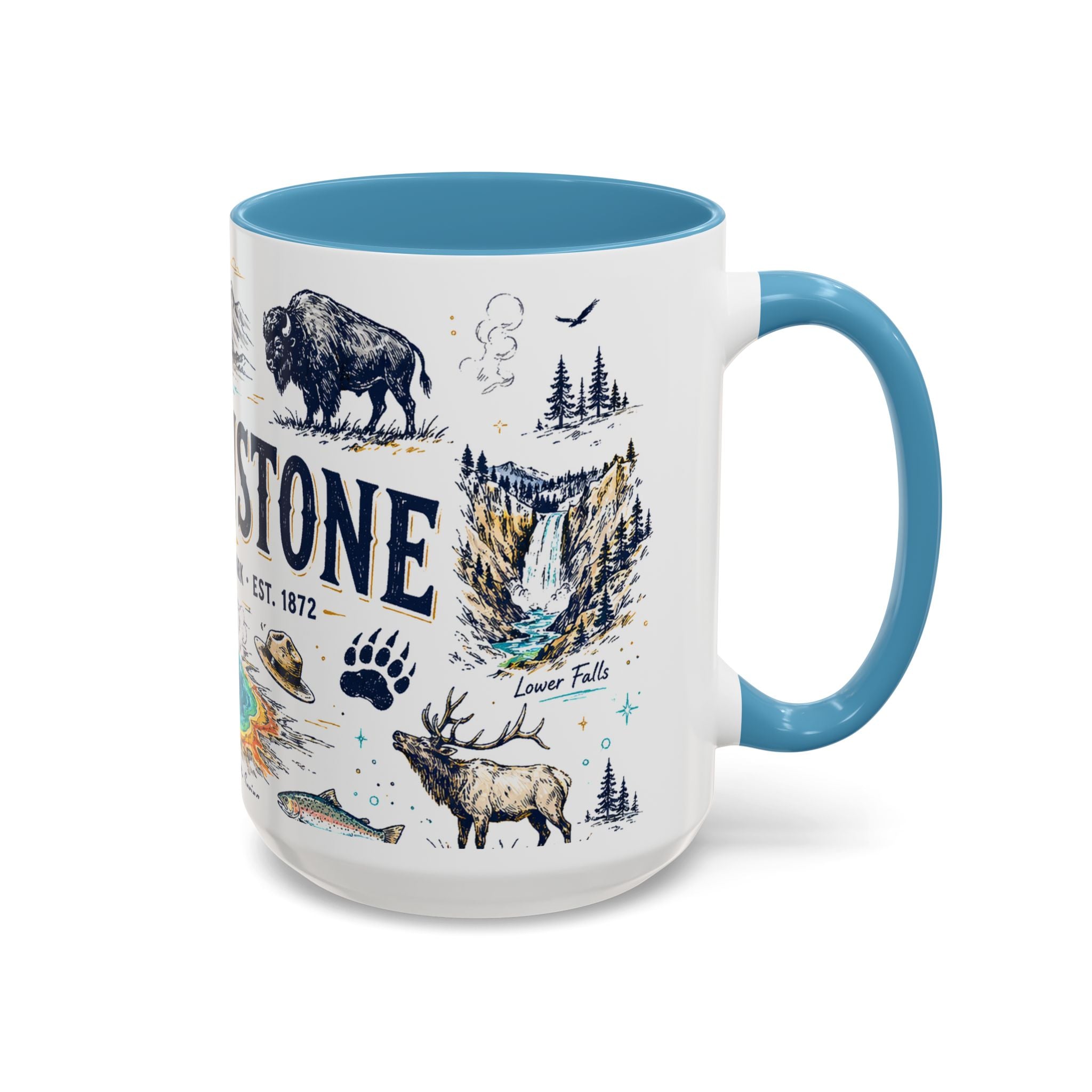 Yellowstone National Park Coffee Mug | Hiking Camping Nature Gift | Accent Color Ceramic 11oz 15oz