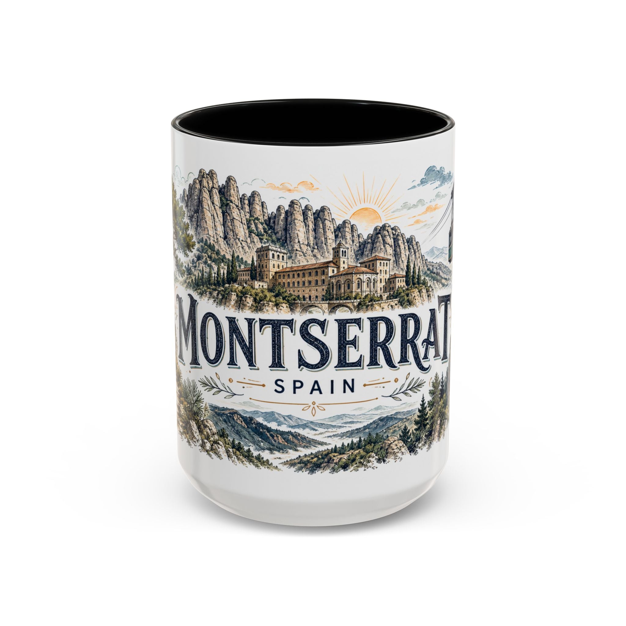 Montserrat Mug, Spain Travel Souvenir, Bucket List Gift, Accent Ceramic Coffee Mug 11oz 15oz