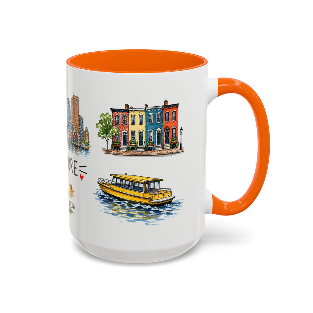 Baltimore Illustrated Travel Mug | City Souvenir Accent Coffee Mug | 11oz 15oz Ceramic Cup