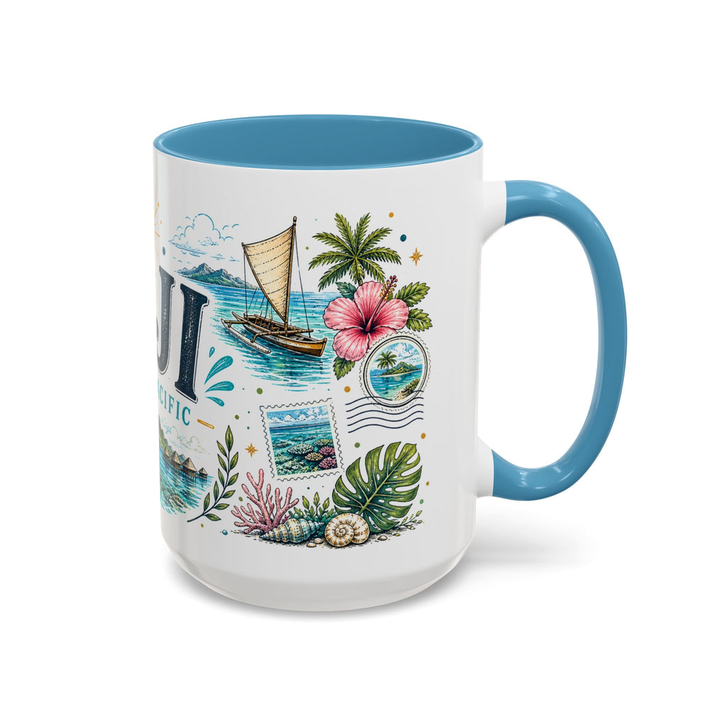 Fiji Coffee Mug | Travel Destination Souvenir Gift | Accent Color Ceramic 11oz 15oz