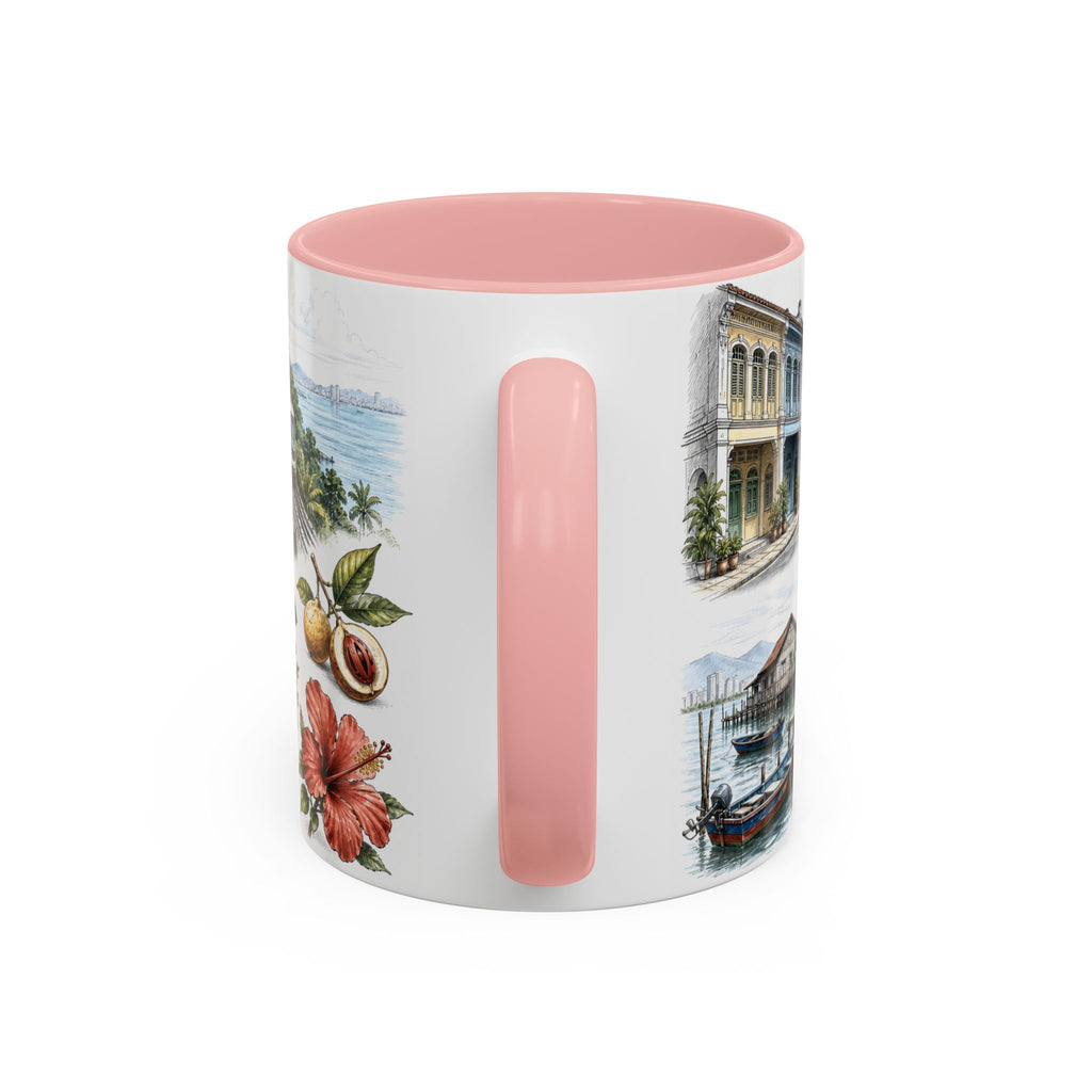 Penang Island Coffee Mug | Malaysia Travel Souvenir | Vintage Illustrated City Gift | 11 oz 15 oz Accent Mug
