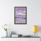 Mount Fuji Japan Framed Poster | Vintage Travel Wall Art | Black Walnut White Frame | 16x24 20x30
