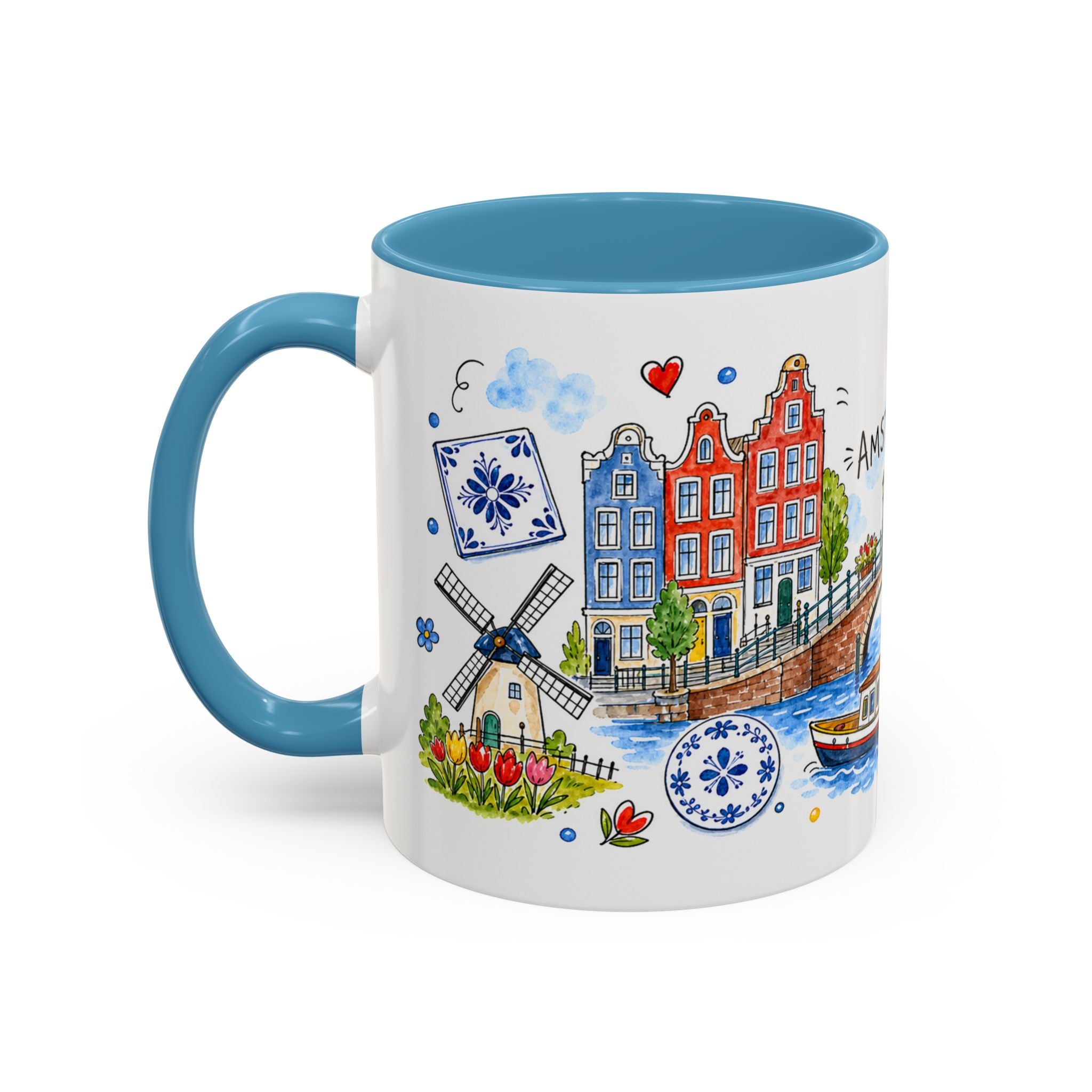 Amsterdam Travel Mug | European City Souvenir Accent Coffee Mug | 11oz 15oz Ceramic Cup