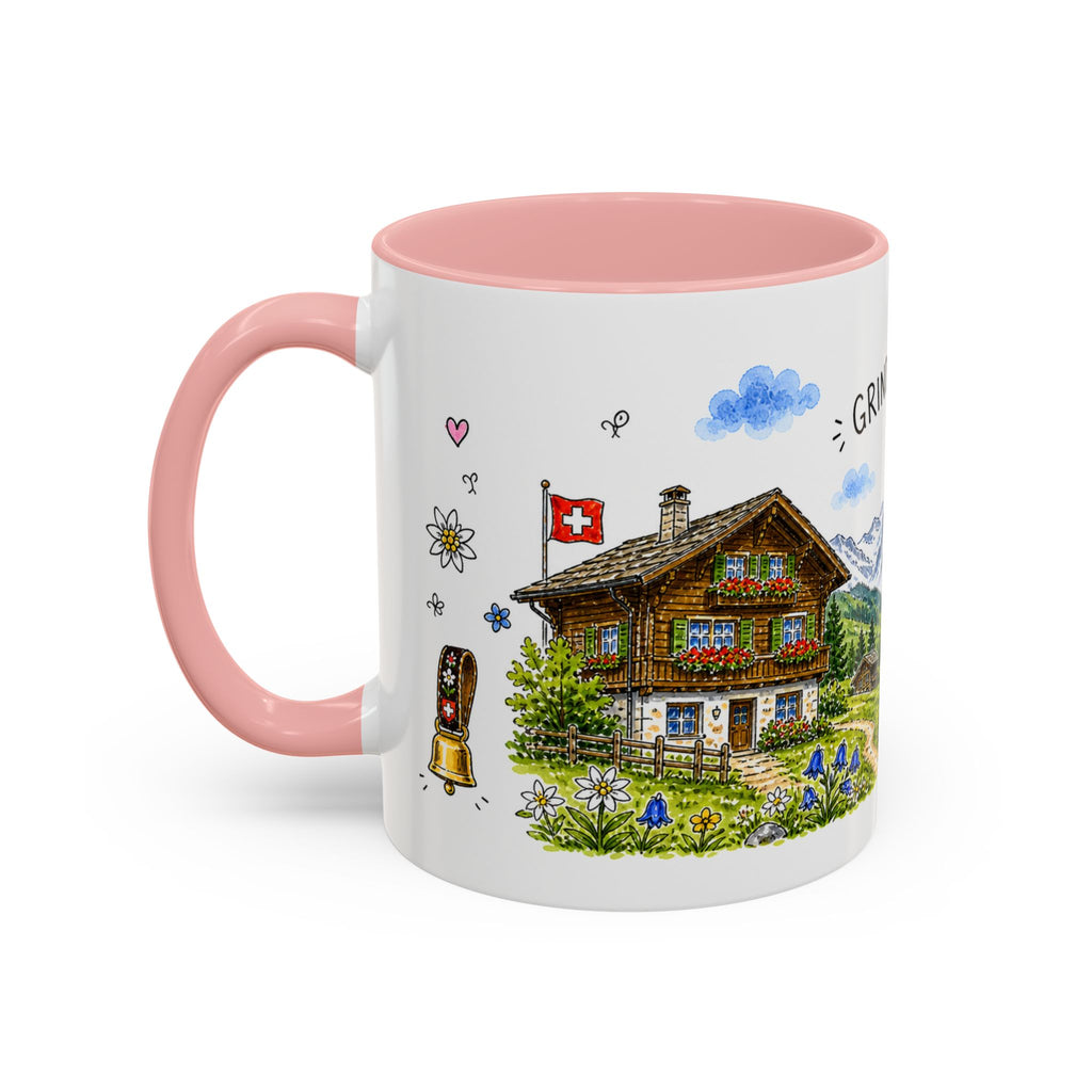 Grindelwald Illustrated Travel Mug | Switzerland Souvenir Accent Coffee Mug | 11oz 15oz Ceramic Cup