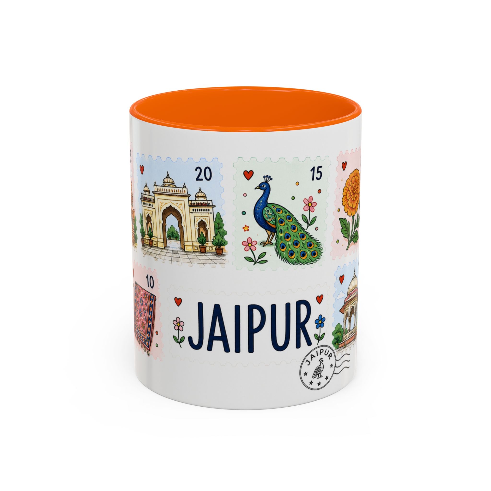 Jaipur Coffee Mug | Postage Stamp Collage Mug | Travel Souvenir Accent Cup 11oz 15oz