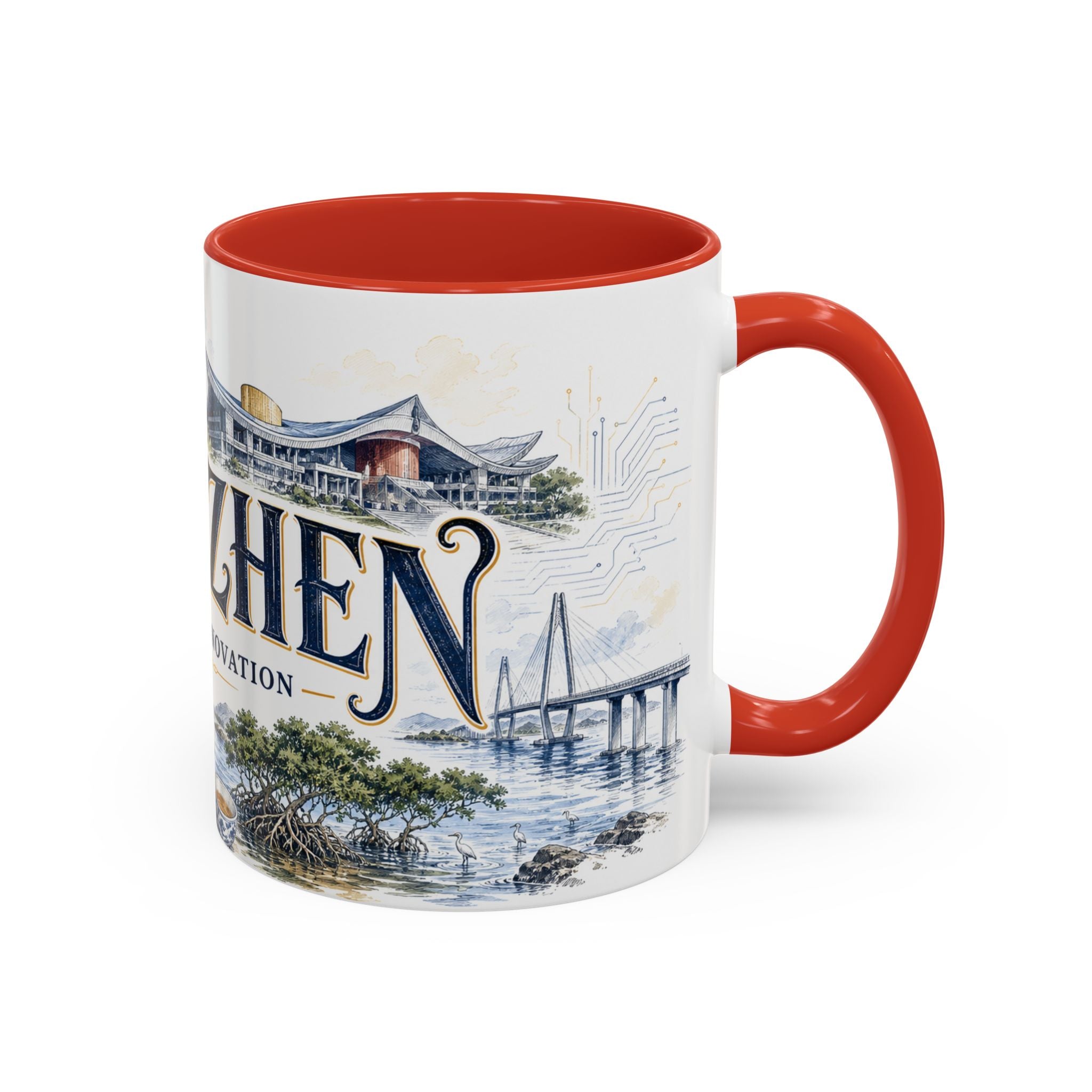 Shenzhen Coffee Mug | China Travel Souvenir | Vintage Illustrated City Gift | 11 oz 15 oz Accent Mug