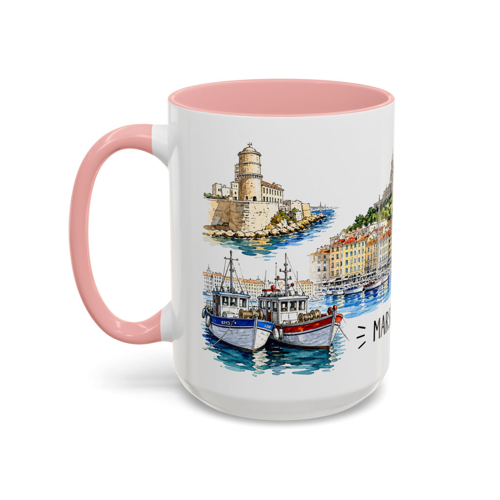 Marseille Illustrated Travel Mug | City Souvenir Accent Coffee Mug | 11oz 15oz Ceramic Cup