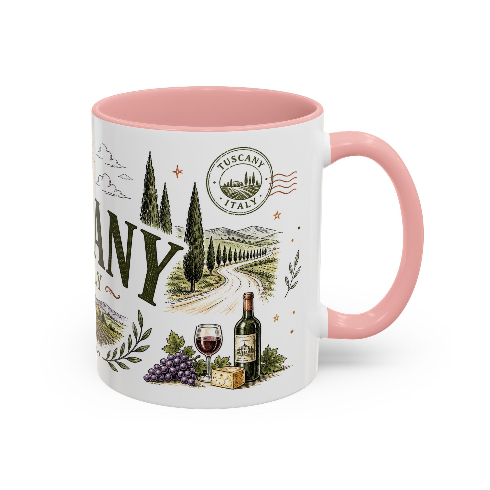 Tuscany Coffee Mug | Travel Destination Souvenir Gift | Accent Color Ceramic 11oz 15oz