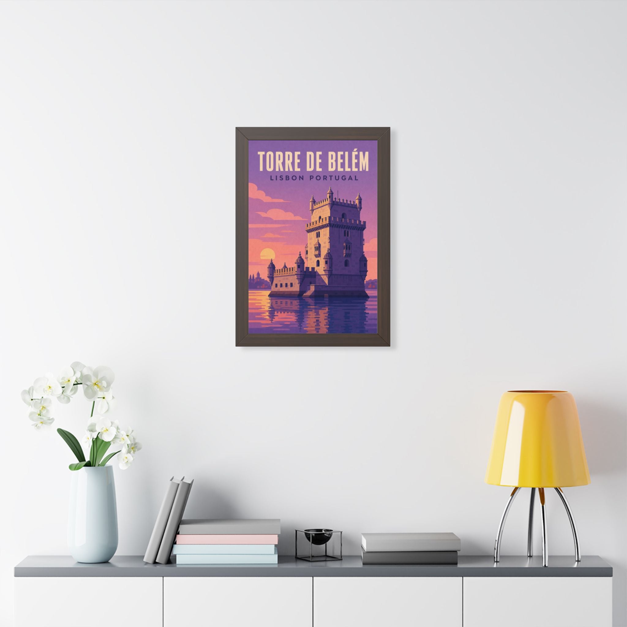 Belém Tower Lisbon Portugal Framed Poster | Vintage Travel Wall Art | Black Walnut White Frame | 16x24 20x30