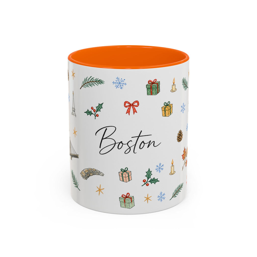 Boston Christmas Mug | Watercolor Travel Souvenir | Holiday Gift | Accent Ceramic Coffee Cup 11oz 15oz