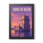 Belém Tower Lisbon Portugal Framed Poster | Vintage Travel Wall Art | Black Walnut White Frame | 16x24 20x30