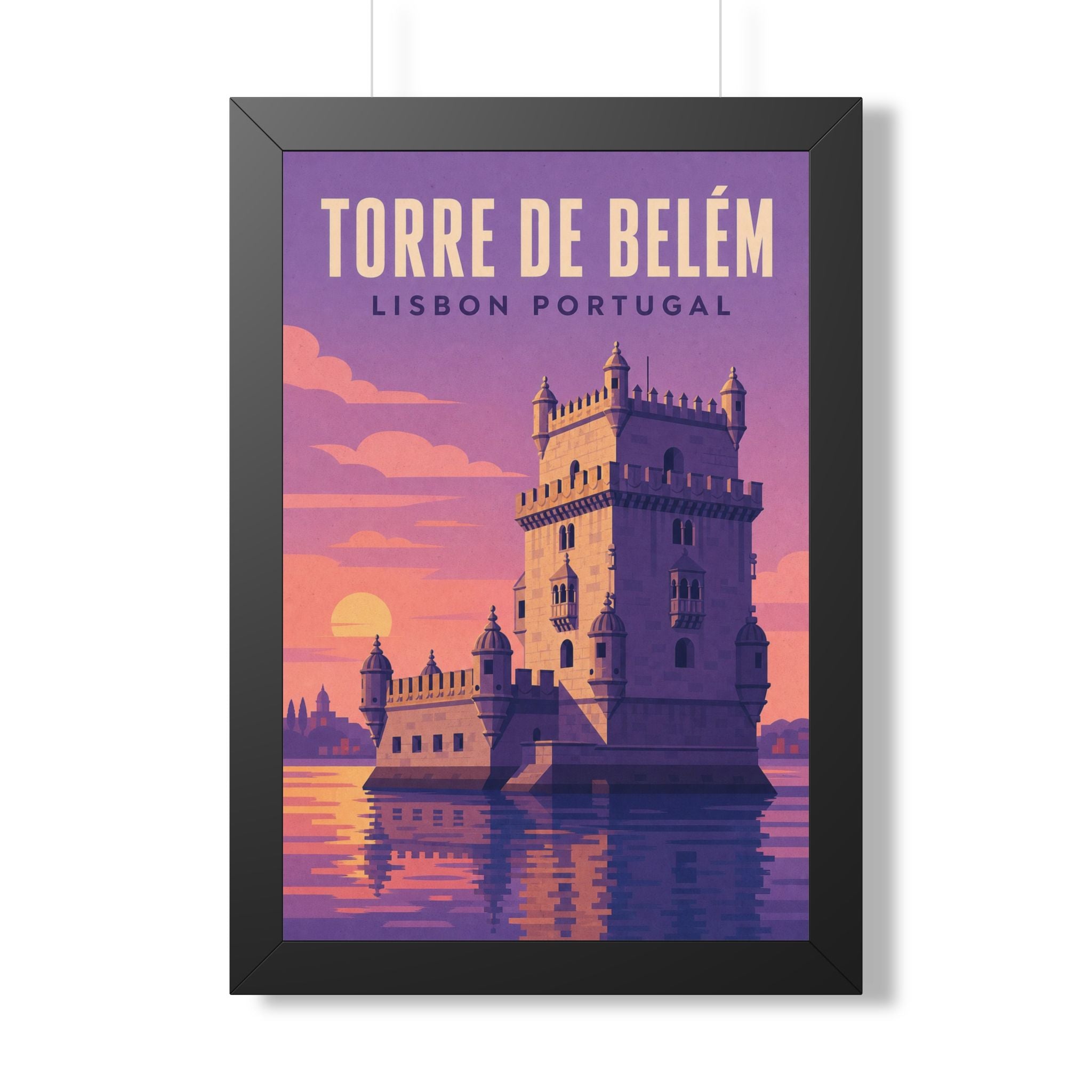 Belém Tower Lisbon Portugal Framed Poster | Vintage Travel Wall Art | Black Walnut White Frame | 16x24 20x30