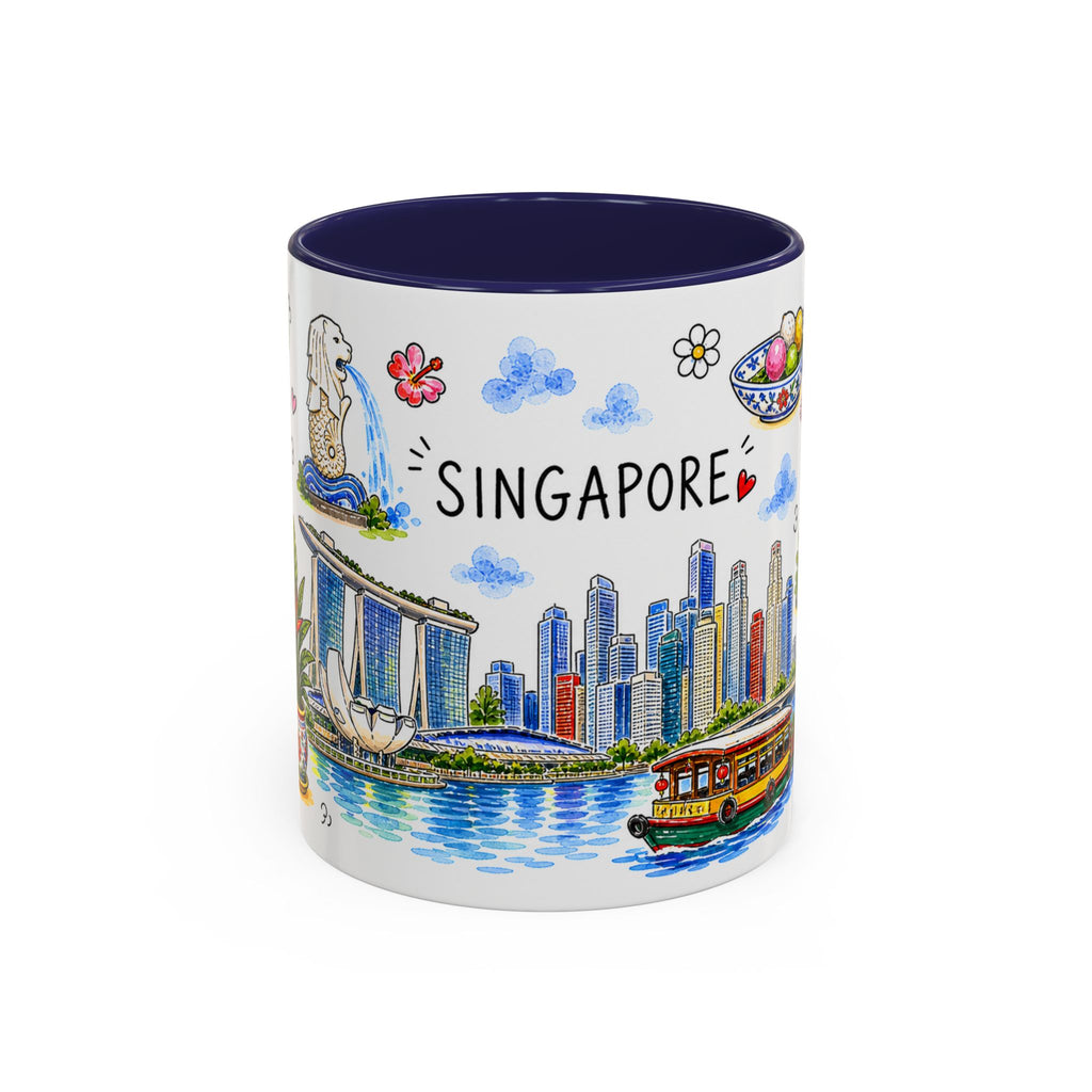 Singapore Illustrated Travel Mug | City Souvenir Accent Coffee Mug | 11oz 15oz Ceramic Cup