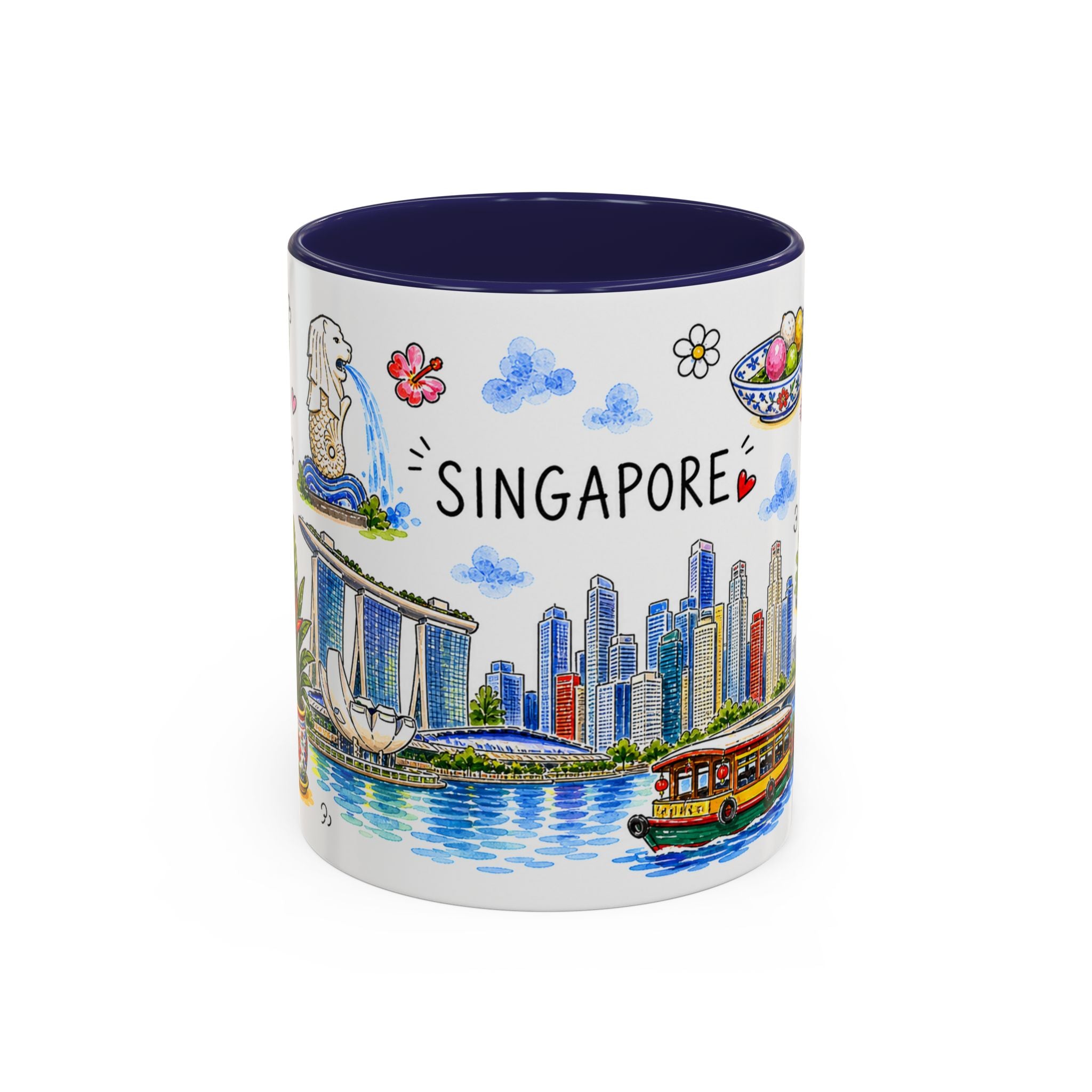 Singapore Illustrated Travel Mug | City Souvenir Accent Coffee Mug | 11oz 15oz Ceramic Cup
