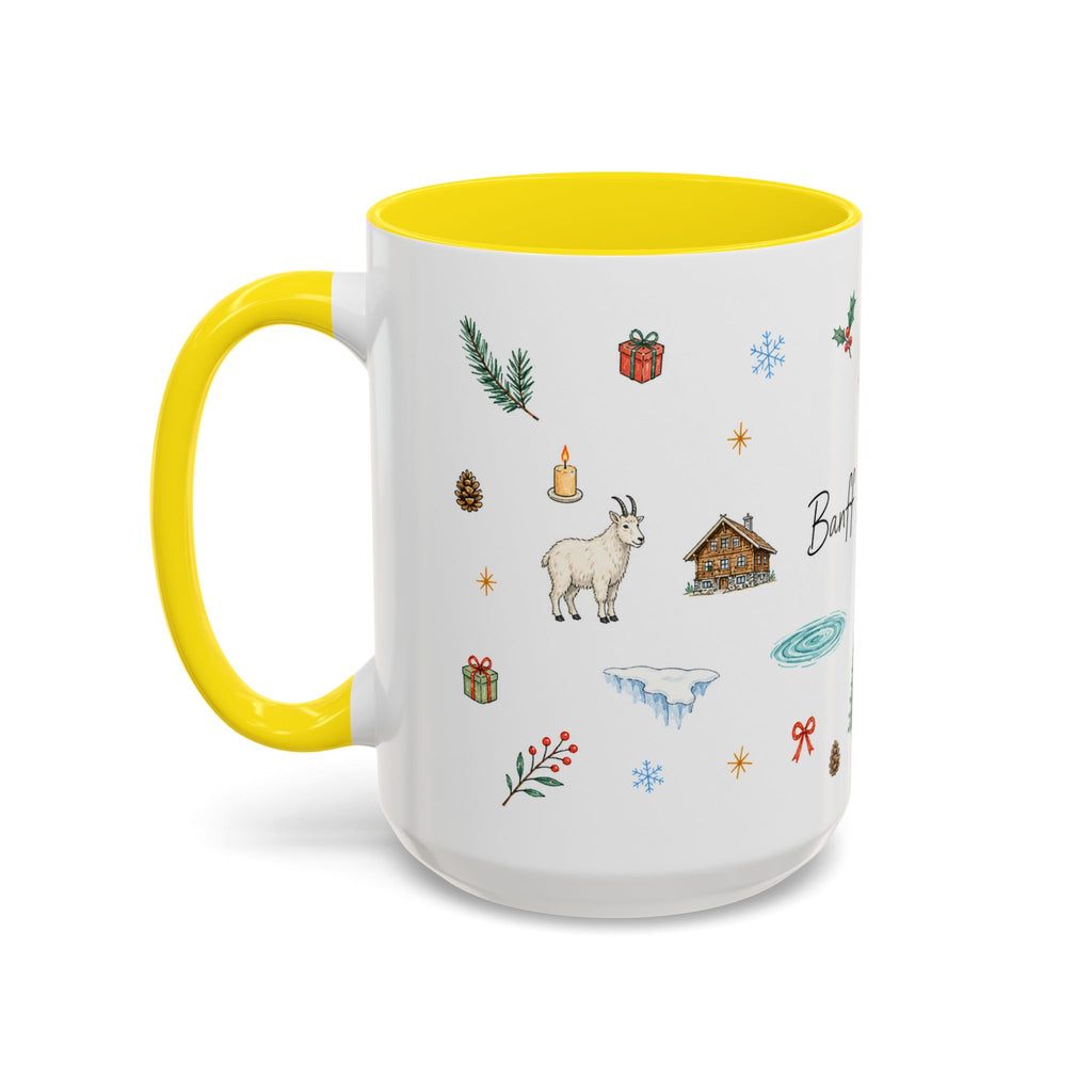 Banff Lake Louise Christmas Mug | Watercolor Travel Souvenir | Holiday Gift | Accent Ceramic Coffee Cup 11oz 15oz