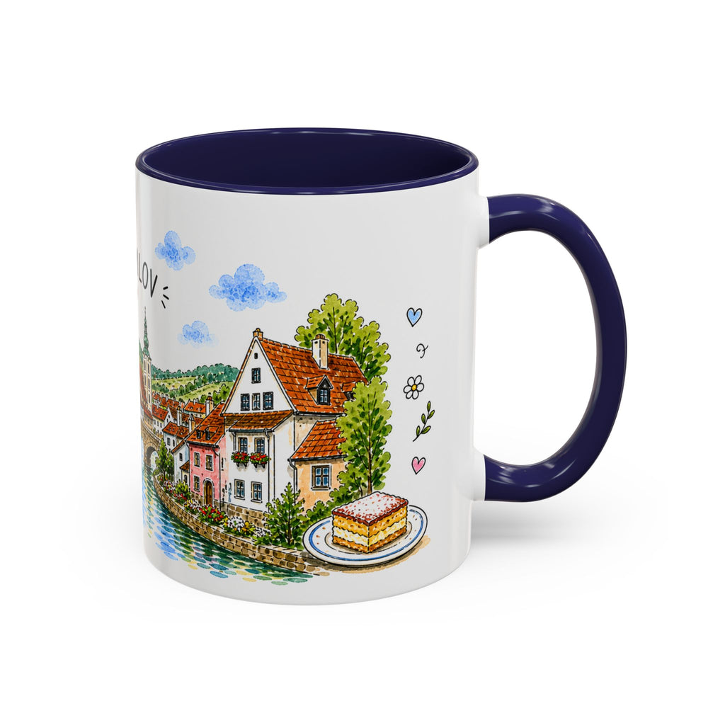 Cesky Krumlov Illustrated Travel Mug | Czechia Souvenir Accent Coffee Mug | 11oz 15oz Ceramic Cup