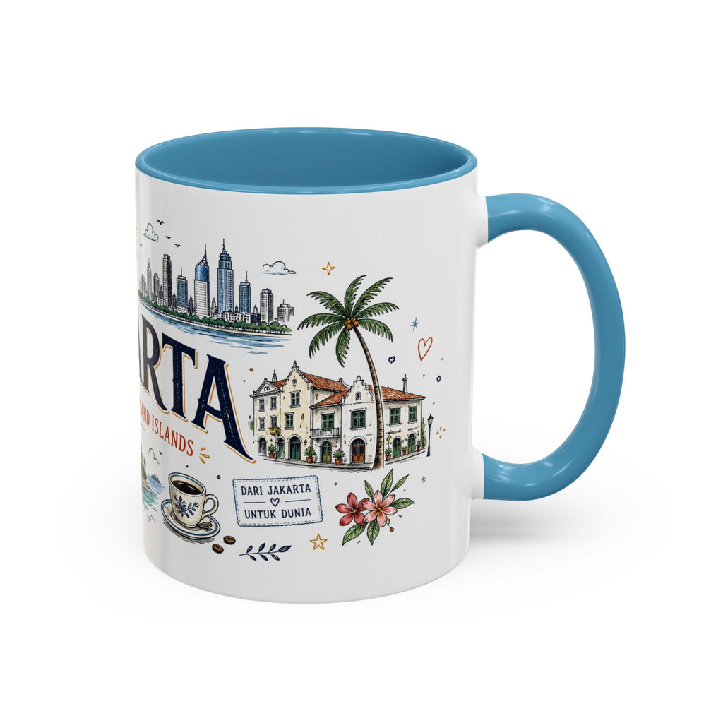 Jakarta Coffee Mug | Indonesia Souvenir Travel Gift | Accent Color Ceramic 11oz 15oz