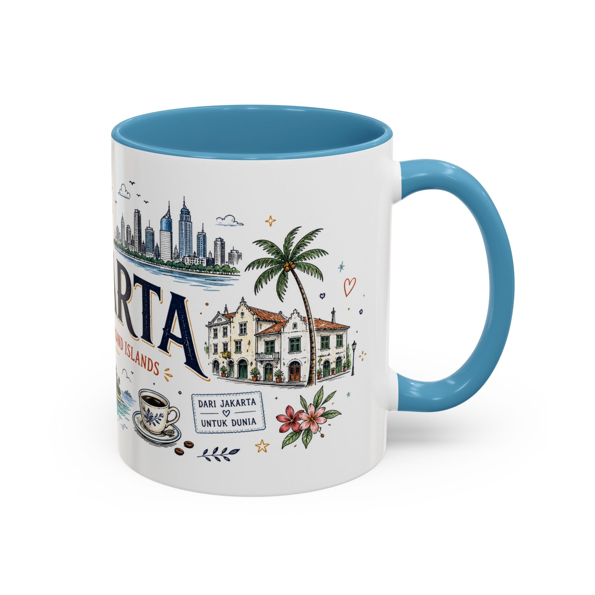 Jakarta Coffee Mug | Indonesia Souvenir Travel Gift | Accent Color Ceramic 11oz 15oz