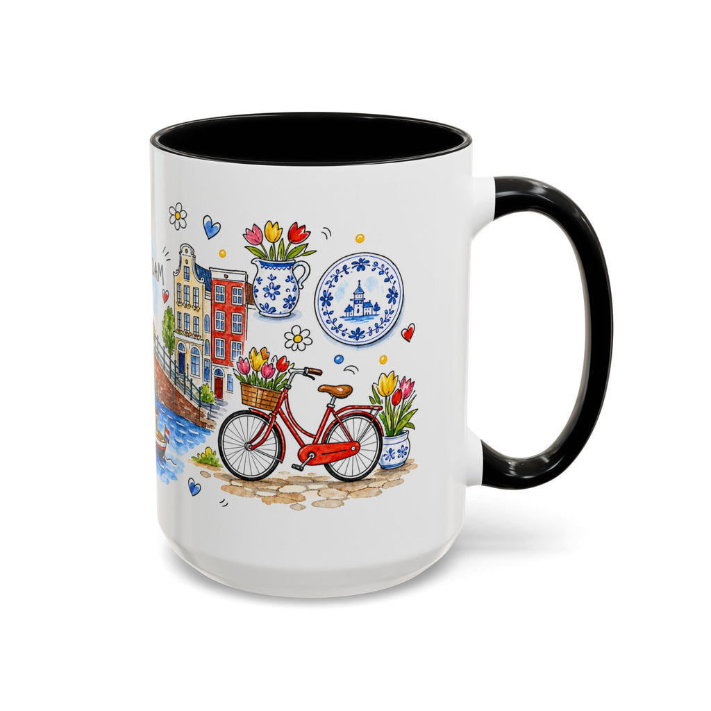 Amsterdam Travel Mug | European City Souvenir Accent Coffee Mug | 11oz 15oz Ceramic Cup