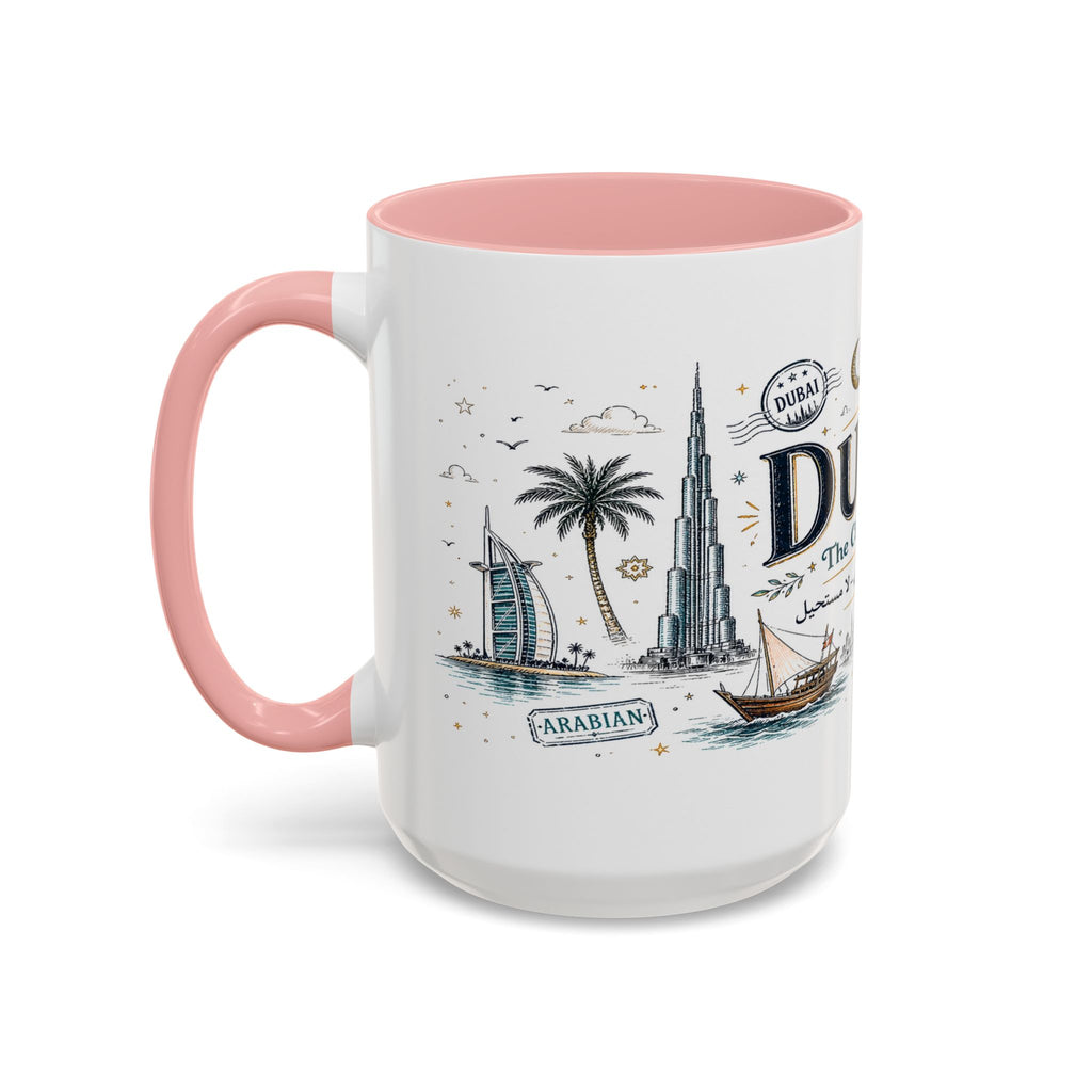 Dubai Coffee Mug | UAE Souvenir Travel Gift | Accent Color Ceramic 11oz 15oz