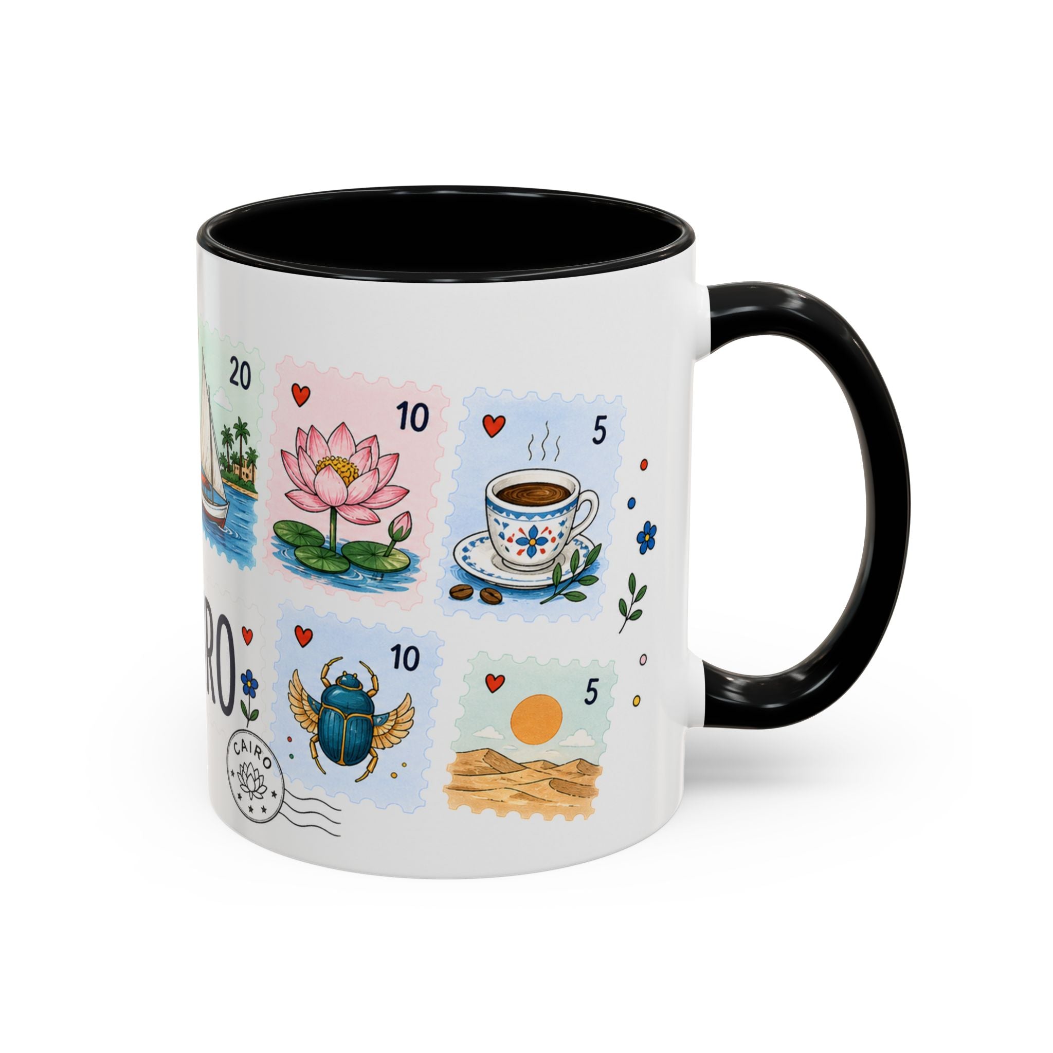 Cairo Coffee Mug | Postage Stamp Collage Mug | Travel Souvenir Accent Cup 11oz 15oz