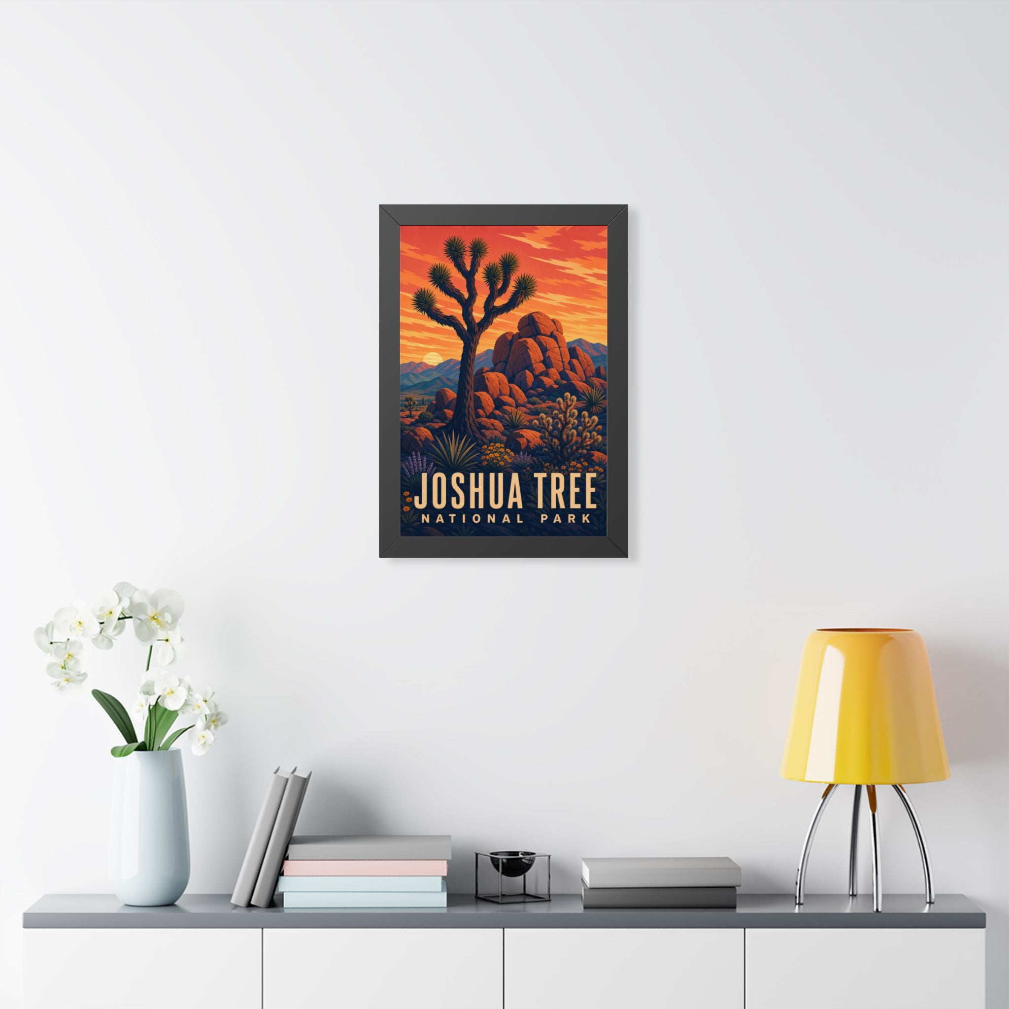 Joshua Tree National Park Framed Poster | Vintage Travel Wall Art | Black Walnut White Frame | 16x24 20x30