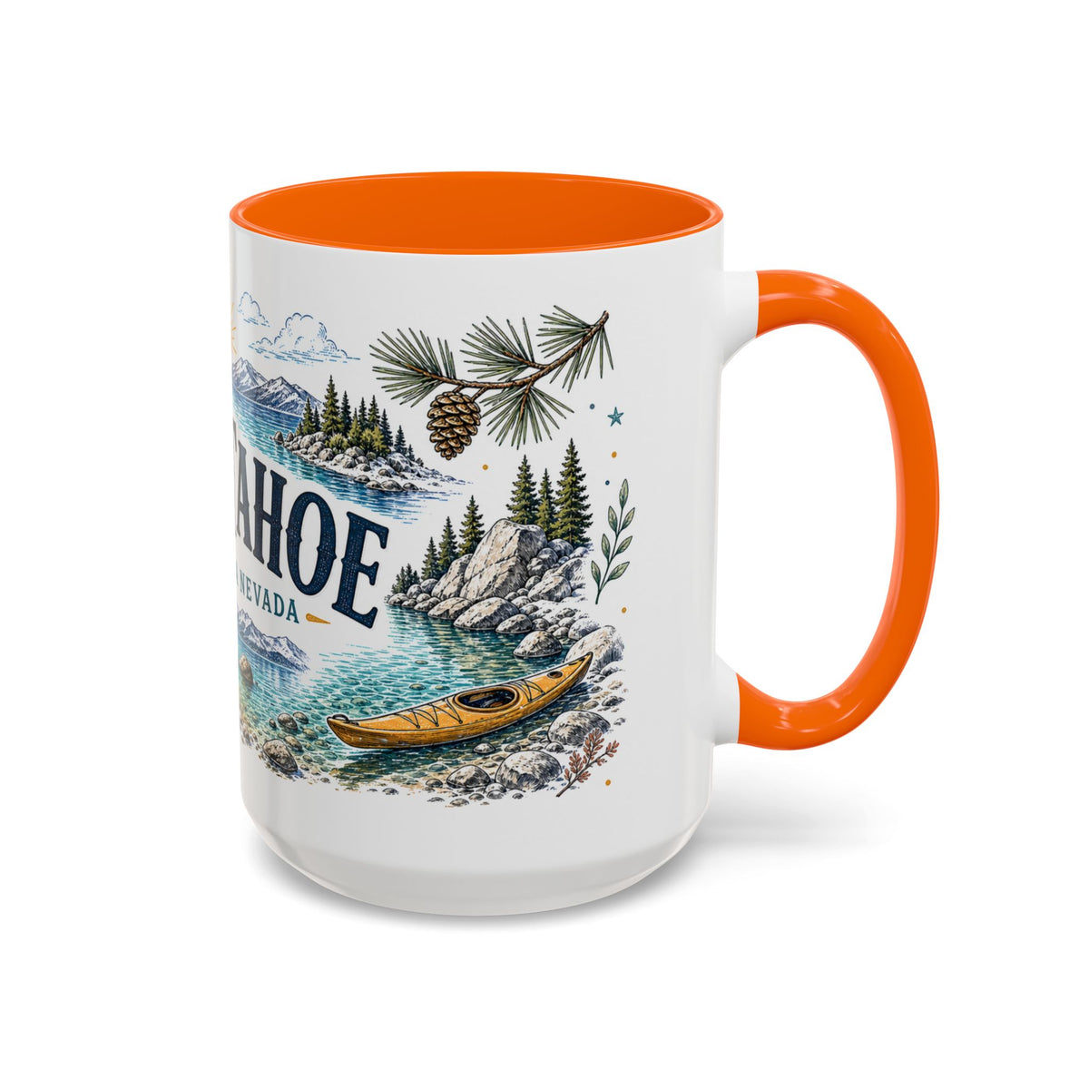 Lake Tahoe Mug, California Nevada Travel Souvenir, Bucket List Gift, Accent Ceramic Coffee Mug 11oz 15oz
