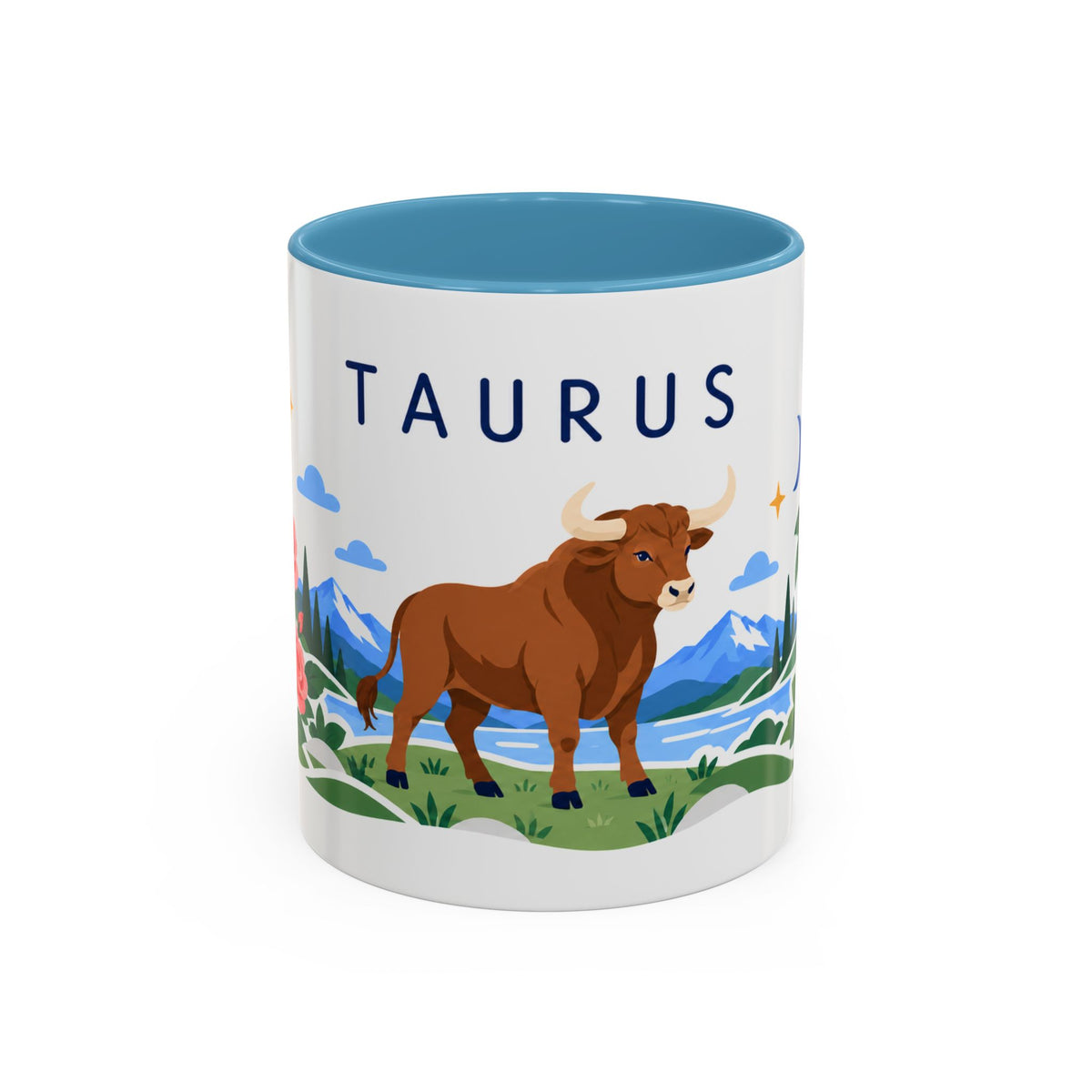 Taurus Zodiac Coffee Mug | Bull and Rose Design | Astrology Birthday Gift | 11 oz 15 oz Ceramic Accent Mug