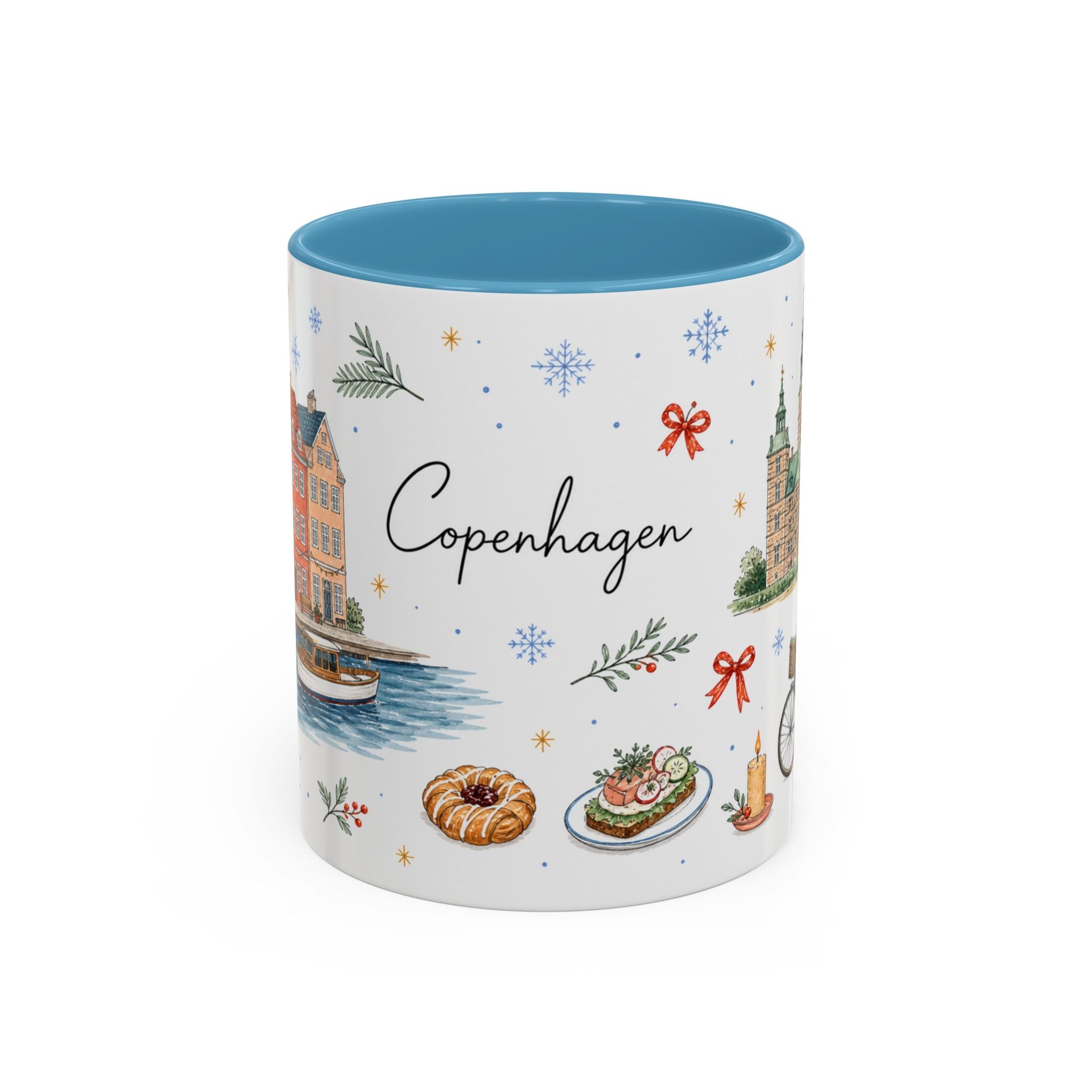 Copenhagen Christmas Mug | Watercolor Travel Souvenir | Holiday Gift | Accent Ceramic Coffee Cup 11oz 15oz