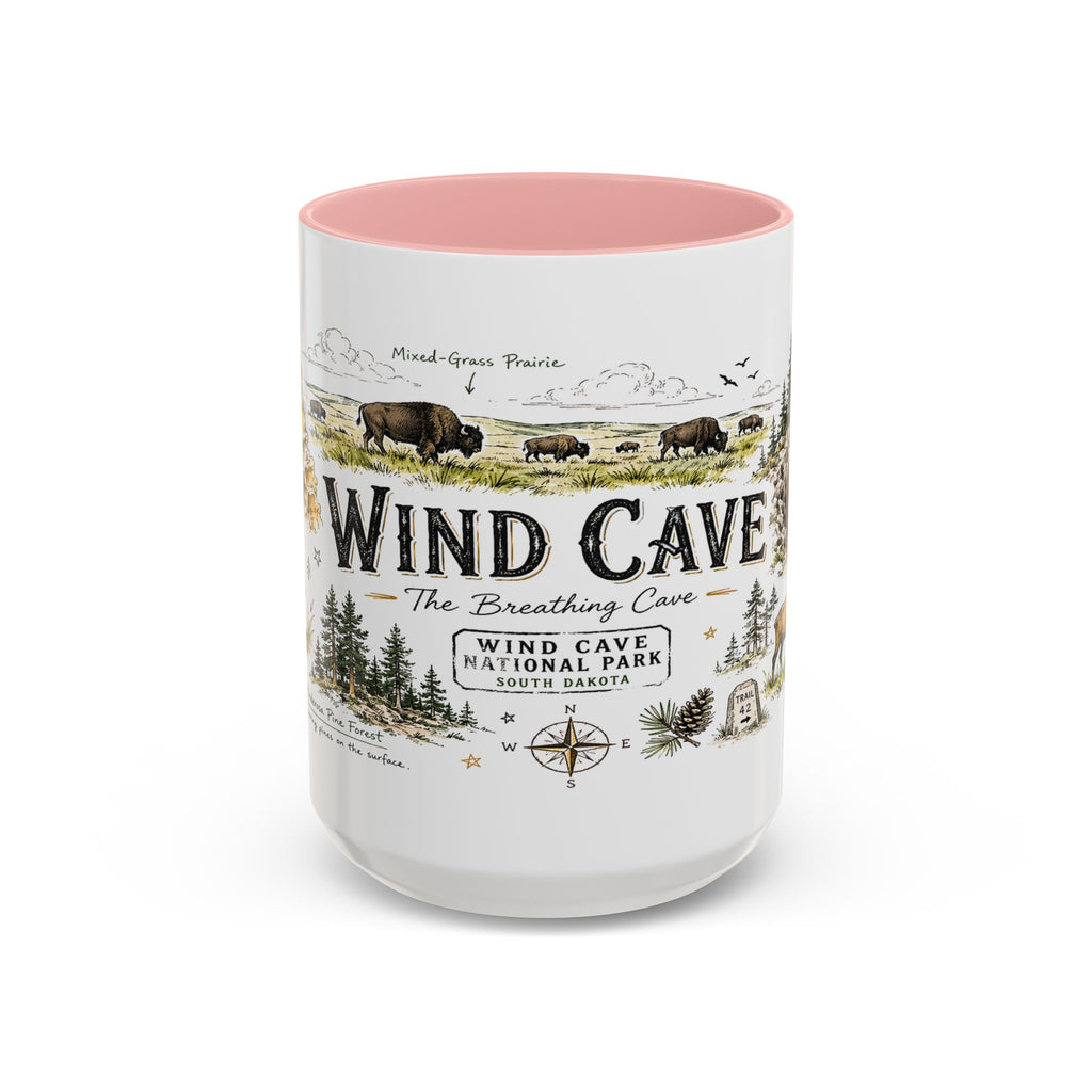 Wind Cave National Park Coffee Mug | South Dakota Cave Bison Prairie Gift | Accent Color Ceramic 11oz 15oz