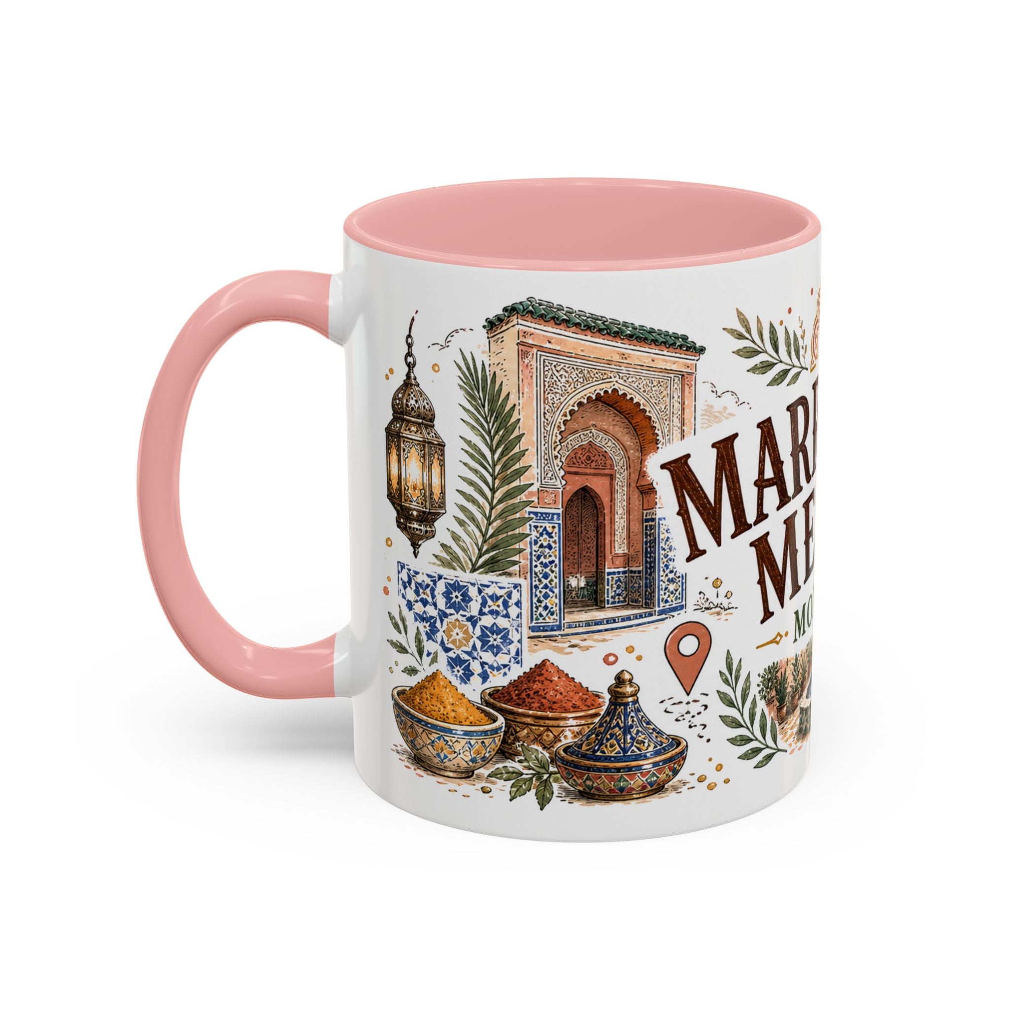 Marrakech Medina Coffee Mug | Travel Destination Souvenir Gift | Accent Color Ceramic 11oz 15oz