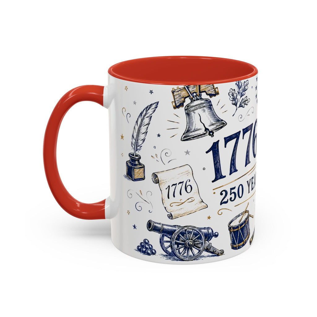 America 250 Coffee Mug | 1776-2026 Patriotic 4th of July Gift | Accent Color Ceramic 11oz 15oz