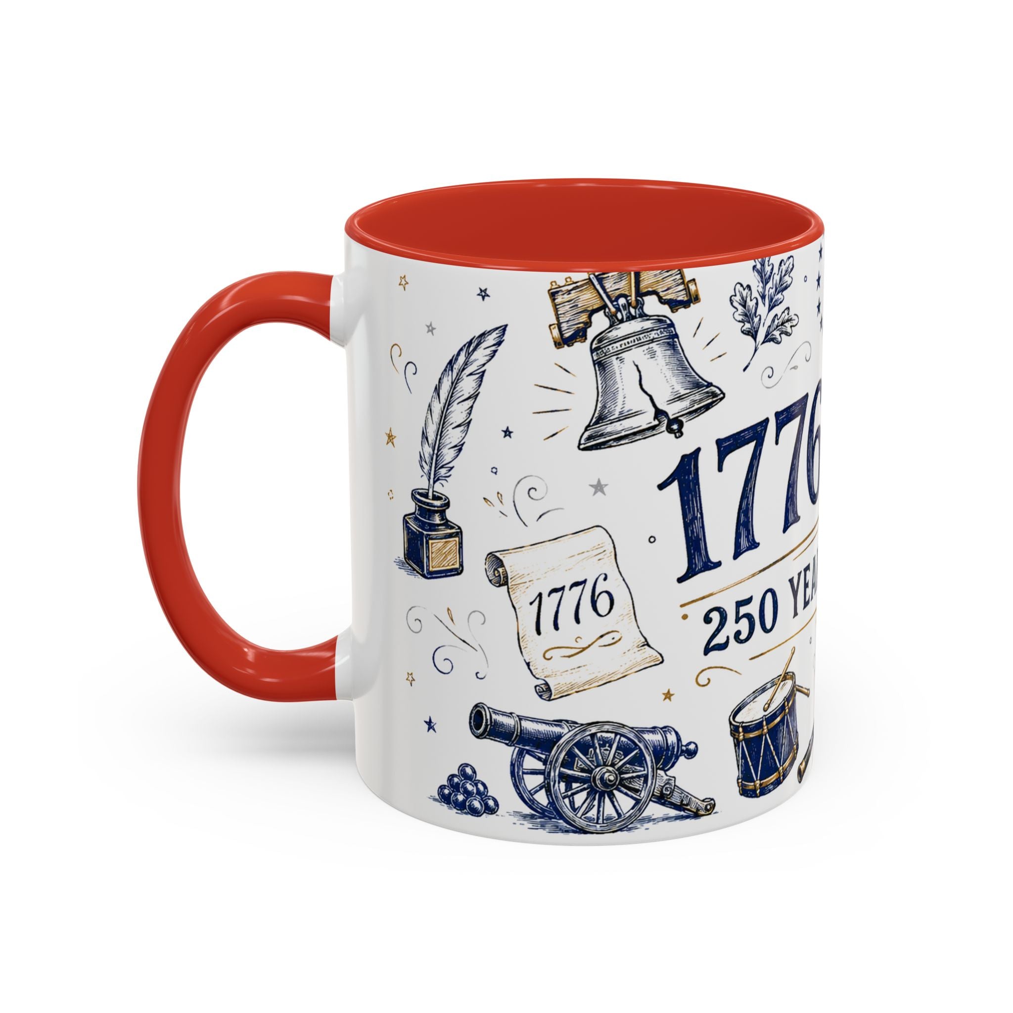America 250 Coffee Mug | 1776-2026 Patriotic 4th of July Gift | Accent Color Ceramic 11oz 15oz