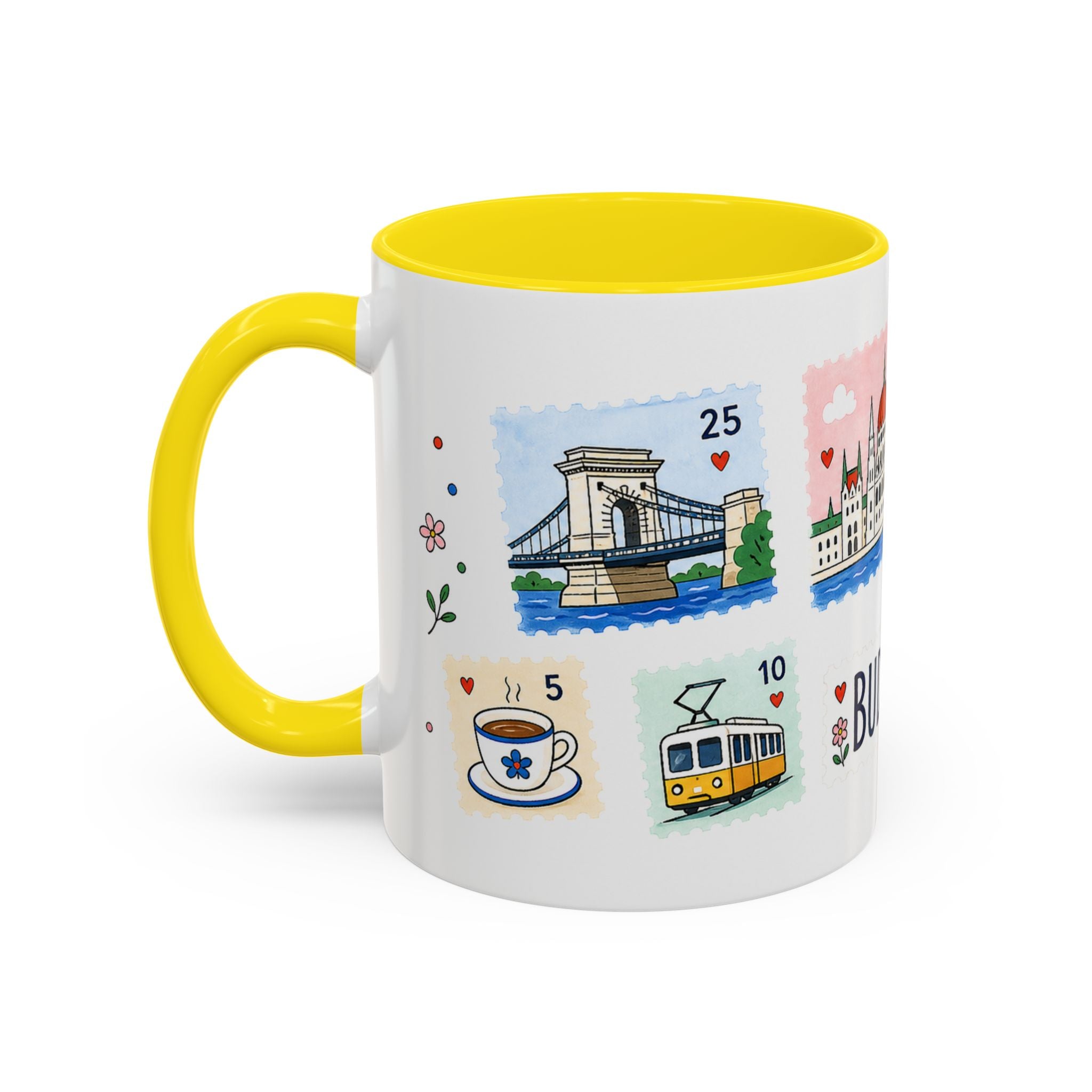 Budapest Coffee Mug | Postage Stamp Collage Mug | Travel Souvenir Accent Cup 11oz 15oz